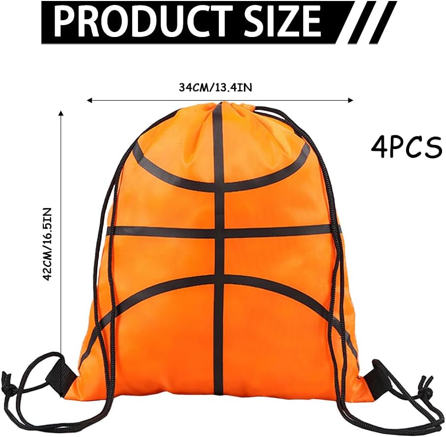 Satiskid 4 Pack Drawstring Bags, Drawstring Gym Bag, Swimming Bag, Drawstring Backpack, Large Capacity Drawstring Bag for Picnic Gym Sport Beach Travel Storage (Basketball), White, 34 X 42Cm image number 4