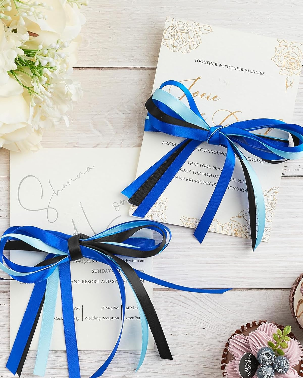 LIWEGHT Satin Ribbon Set 4 Rolls &ndash; 1Cm X 22M Each, Total 88M (3/8" X 24Yds, 96Yds) &ndash;Light Blue/Royal Blue/Electric Blue/Black Double Faced Ribbons for Crafts, Gift Wrapping, Hair, Party Decorations image number 6