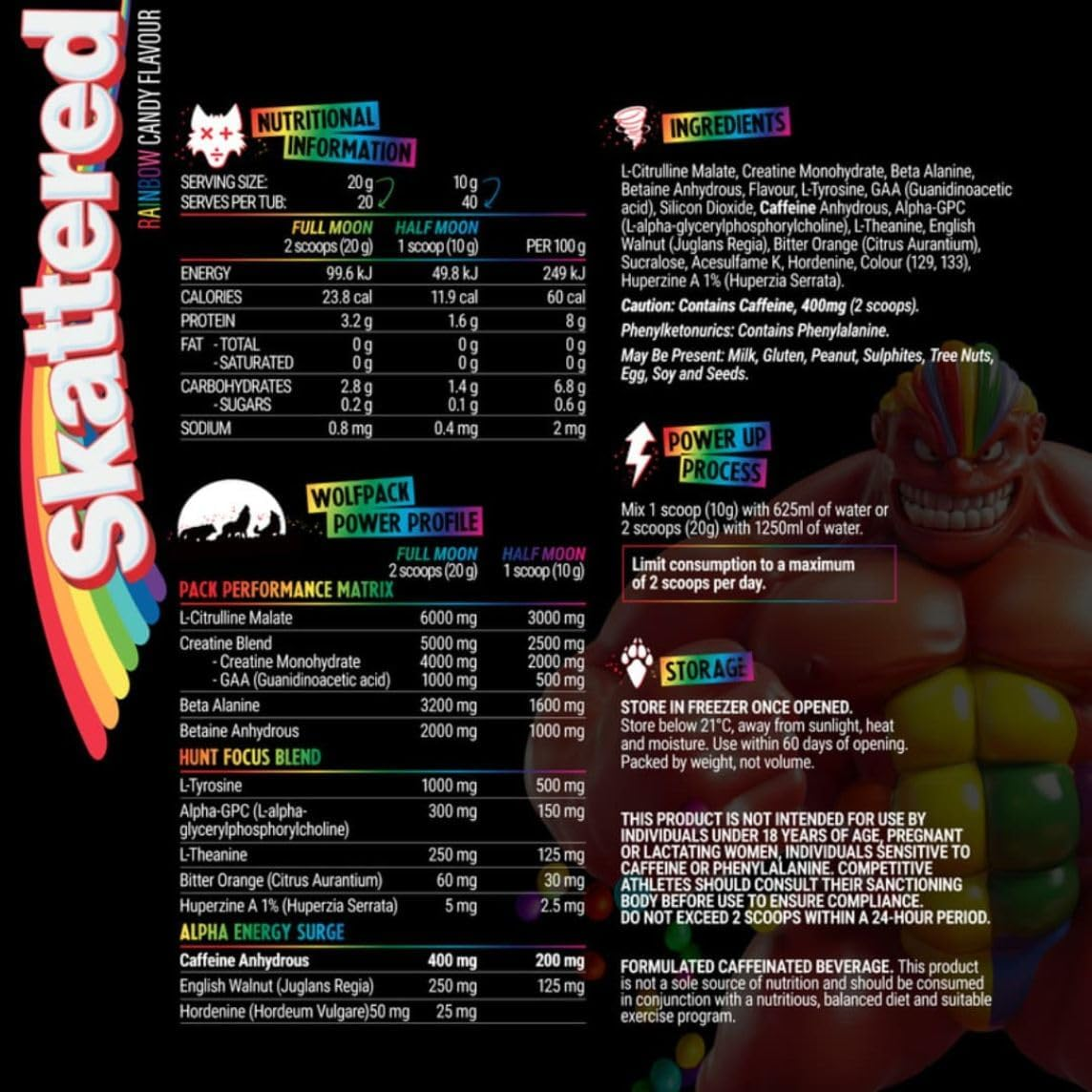Black Wolf Nutrition Pre 40 Serves Skattered Rainbow Candy Extreme Potency Pre-Workout image number 4