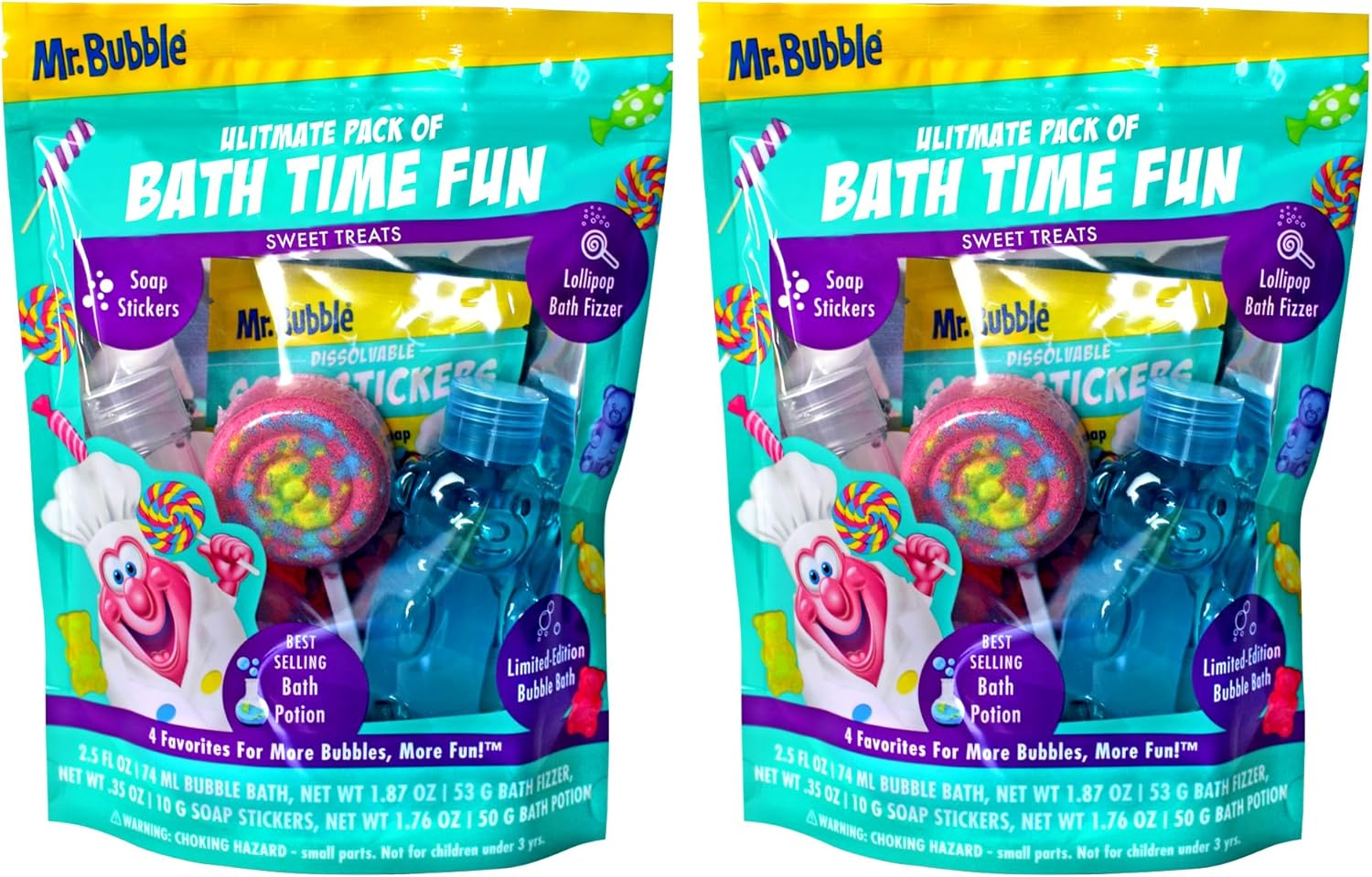 Mr. Bubble Kids Ultimate Pack of Bath Time Fun (Original Bubble Bath 2.5Oz, Bath Fizzer 50G, Soap Stickers 10G, Bath Potion 50G) image number 2