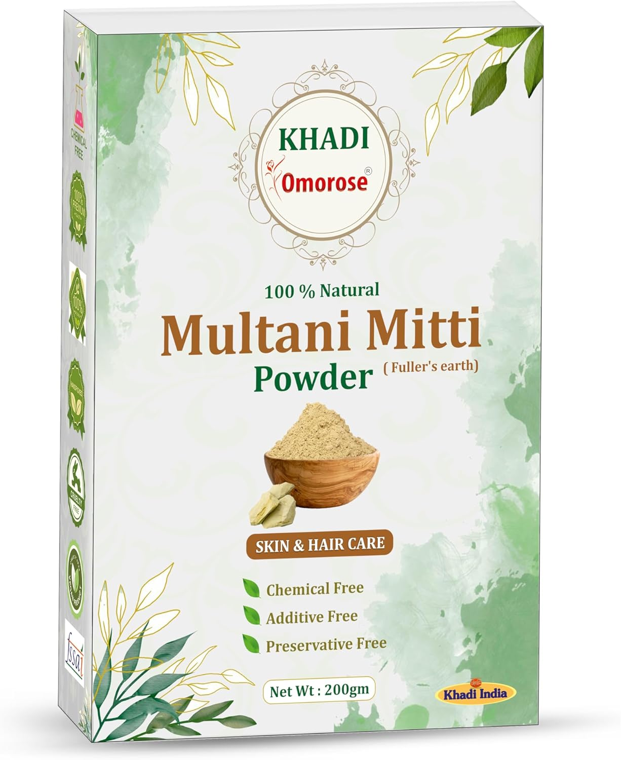 Khadi Omorose Multani Mitti Powder for Hair and Skin Care | 200 Grams | 100 & Pure & Natural | Soft & Glowing Skin | Exfoliator | Softner | Nourishment | Fuller'S Earth | Resealable Zipper Pouch Pack image number 4
