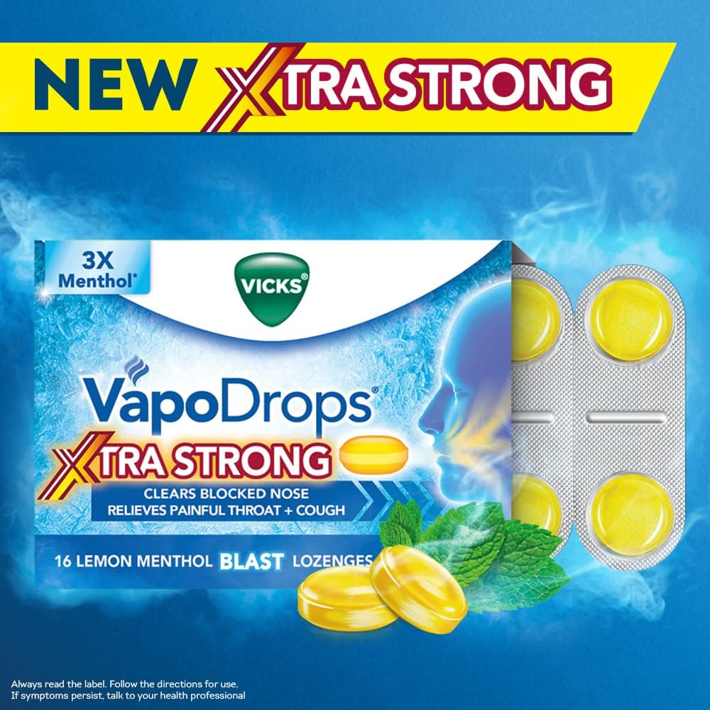 Vicks Vapodrops Xtra Strong Lemon Menthol Blast 16 Lozenges image number 4
