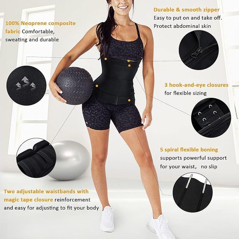 Acemedia Neoprene Sweat Waist Trainer Trimmer Belt for Women Workout Sports Girdle Tummy Control Body Shaper Slim Belly Band Black image number 4