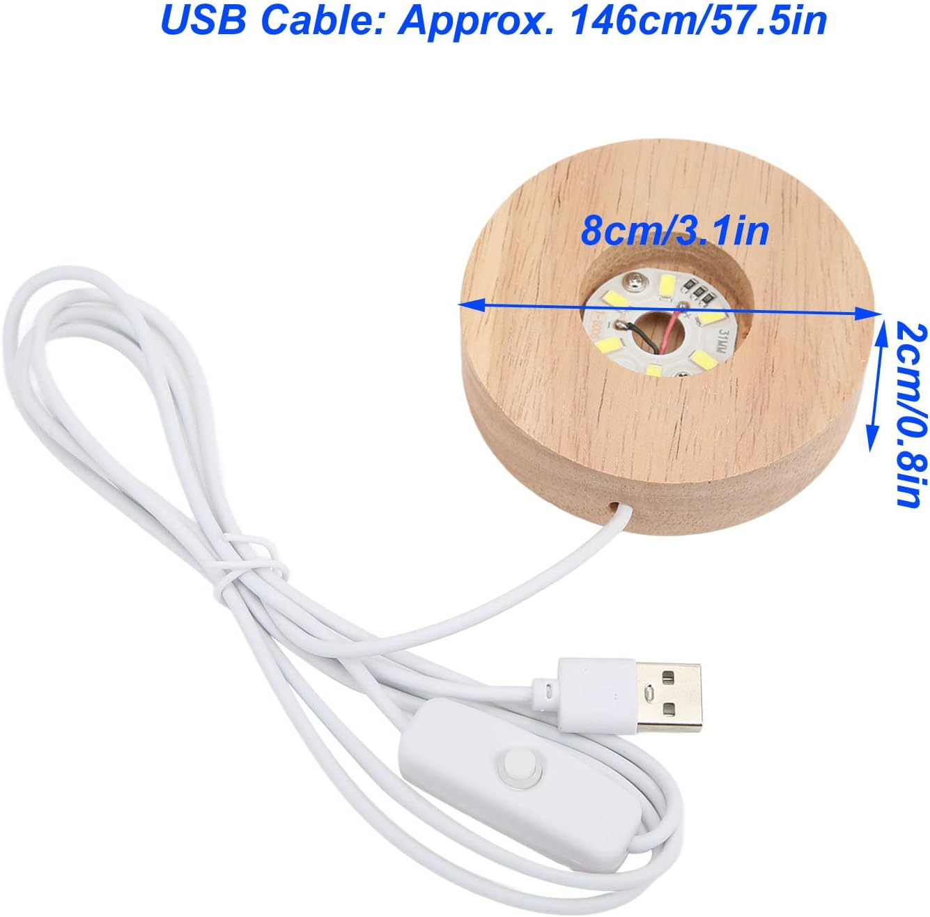 Bewinner LED Wood Display Base, LED Light Base USB Elegant Style, LED Light Base for Selenite Tower Crystal Glass Resin Art (White Base), BEWINNERYQ6SXG3T8P-12 - Colorful Base image number 5