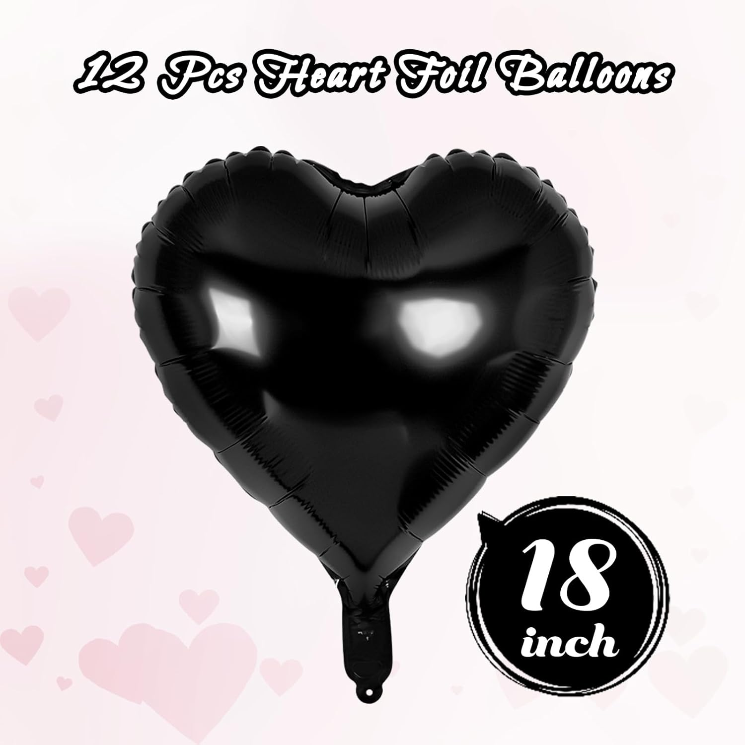 12 Pcs Heart Balloons,18 Inch Heart Shape Foil Balloons Love Balloons Valentine Balloons for Birthday Party Wedding Engagement Party Baby Shower Valentine Day Decorations (Black) image number 6
