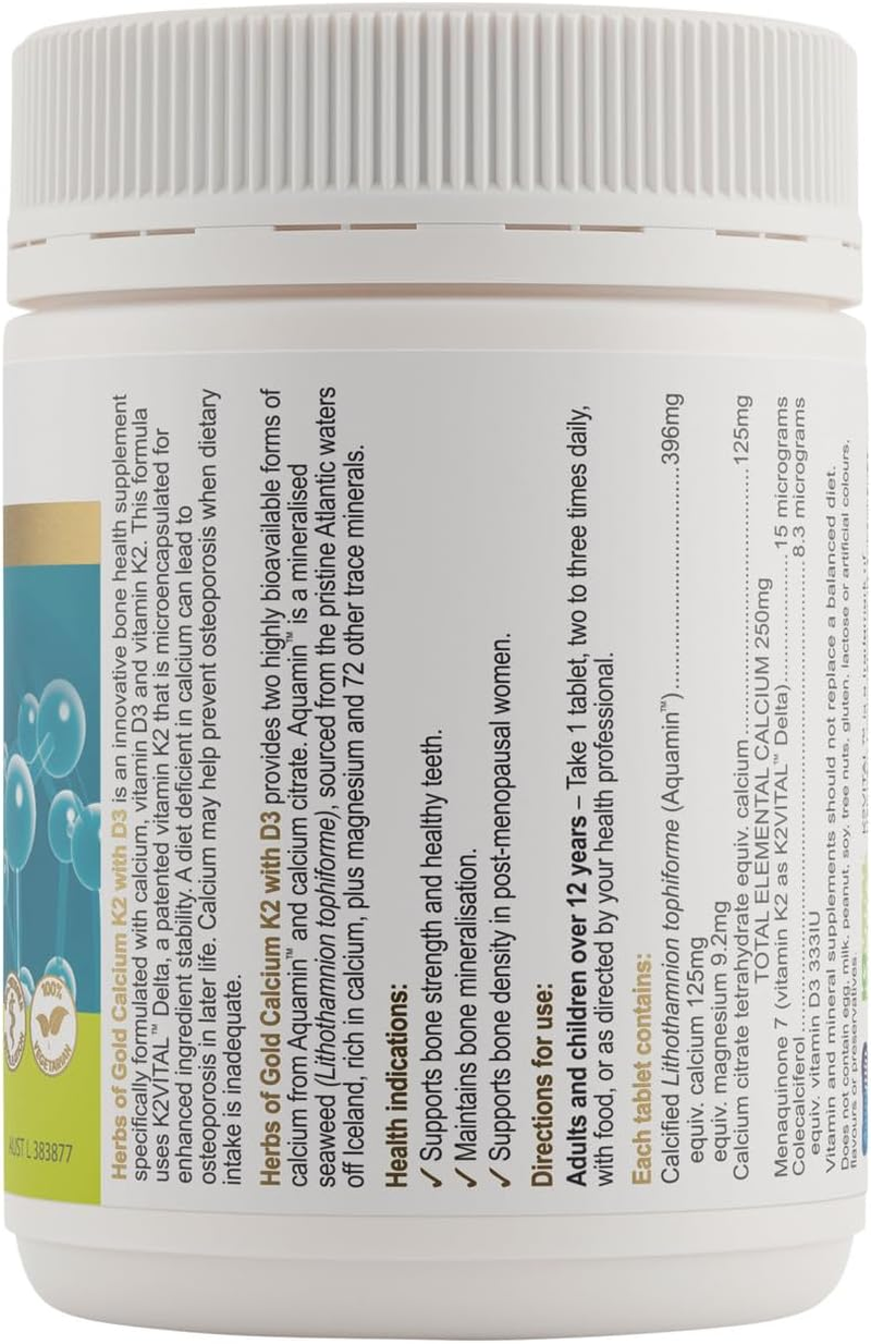 Herbs of Gold Calcium K2 with D3 90 Tablets, 90 Count