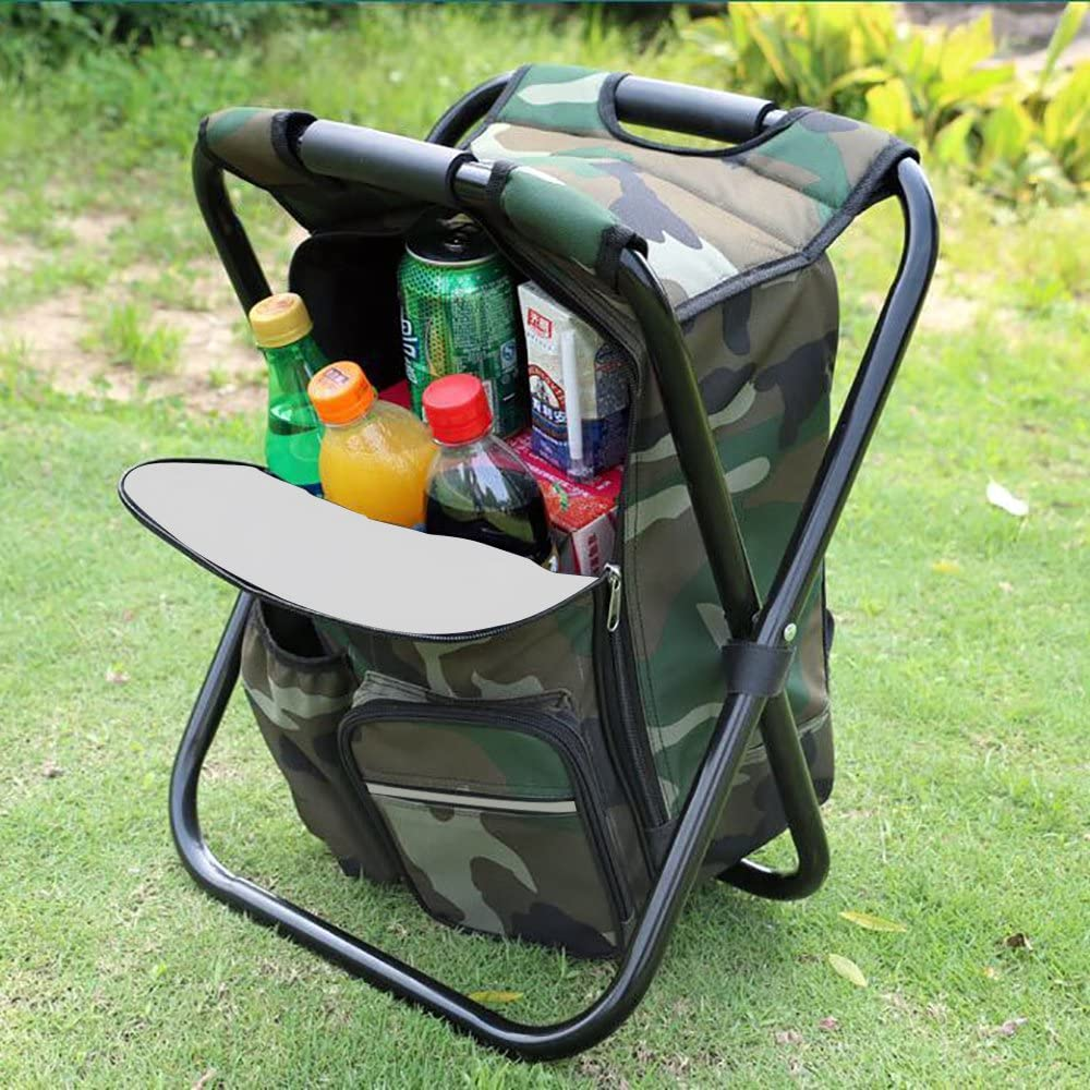 Folding Camping Chair Stool Backpack with Cooler Insulated Picnic Bag, Hiking Camouflage Seat Table Bag Camping Gear, Outdoor Fishing Hunting Gifts for Men image number 3