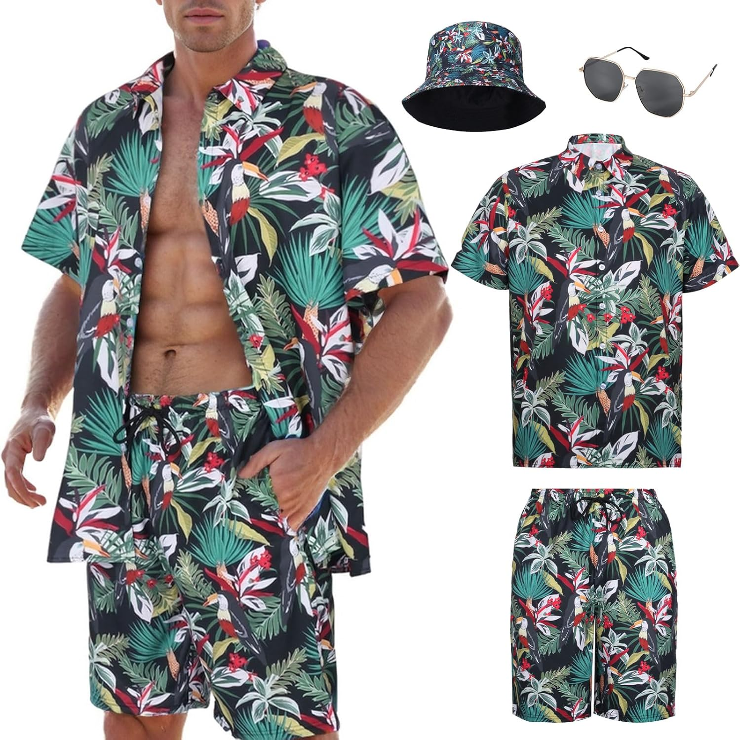 80S 90S Hawaiian Shirt for Men, 80S 90S Costume Set Men for Carnival Summer Party Outfits image number 3