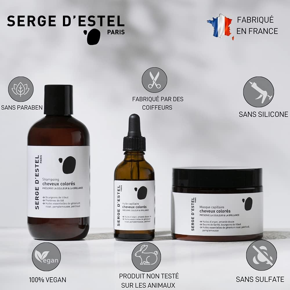 SERGE D'ESTEL PARIS Care of Dyed Hair, Natural Vegan Care Protection, Colour Protection Shampoo, Hair Mask, Hair Oil, 550 Ml image number 1