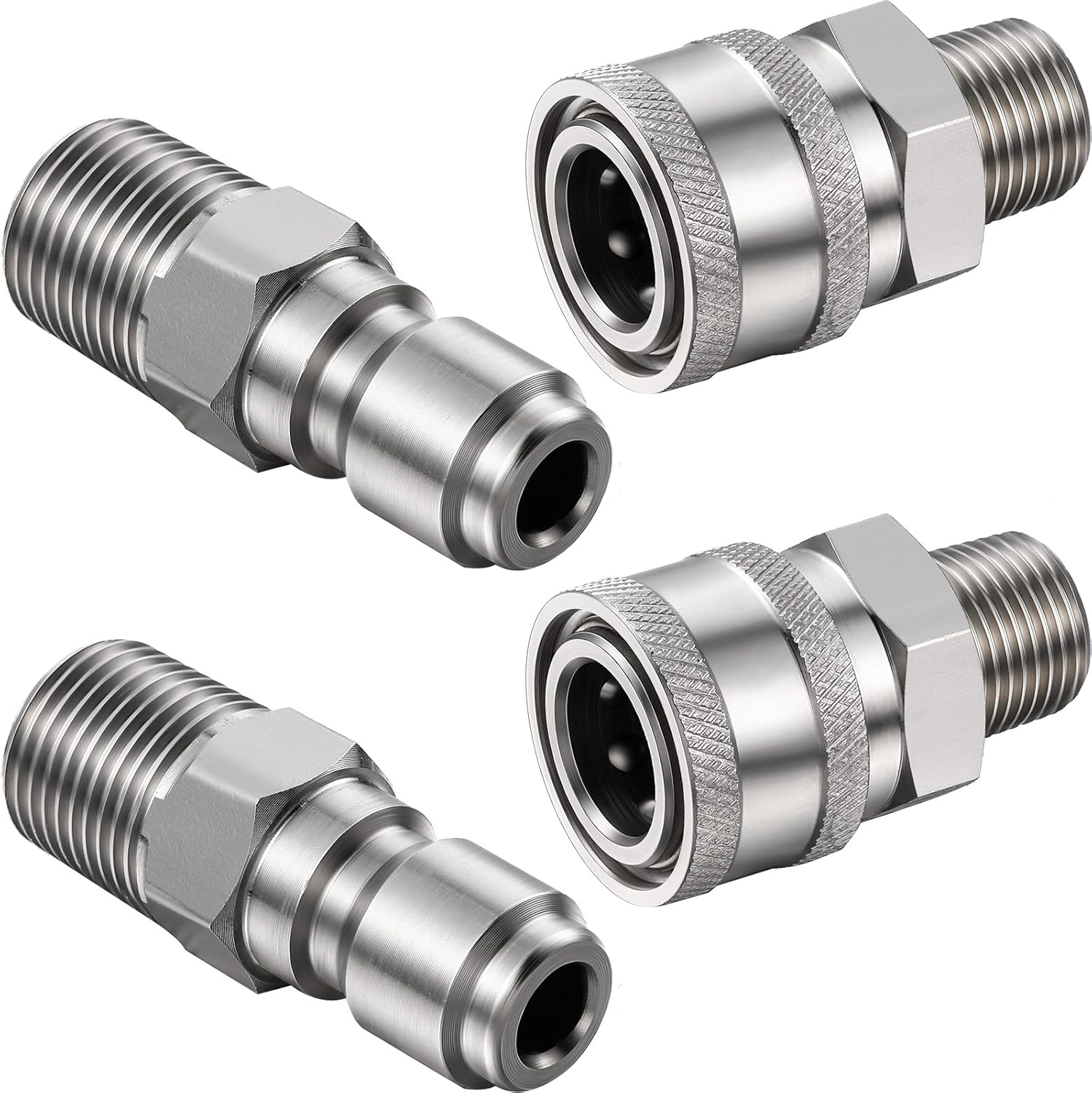 2 Sets Hotop NPT 3/8 Inch Stainless Steel Male and Female Quick Connector Kit Pressure Washer Adapters (Internal Thread)