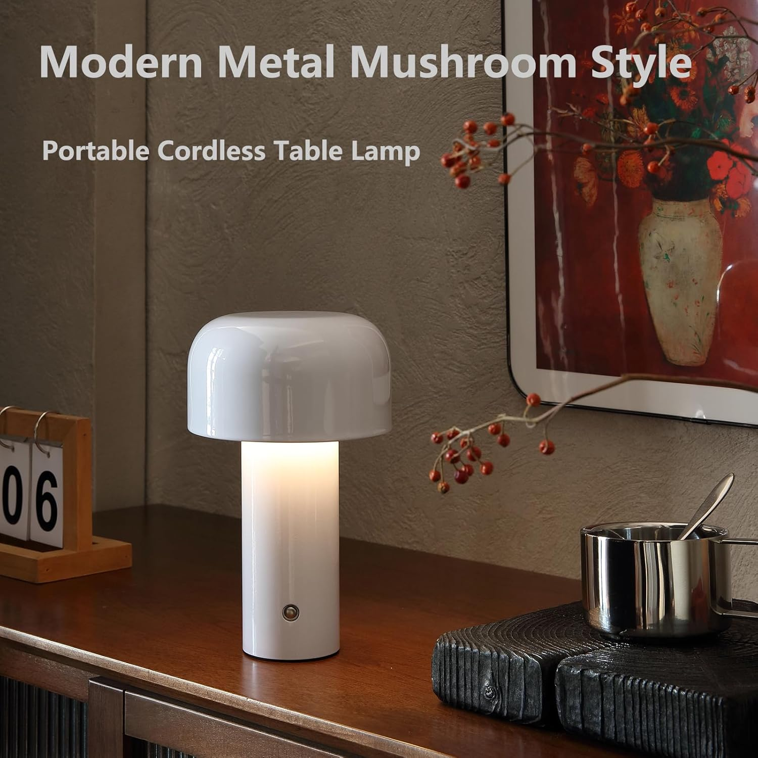 JX-003 Modern Mushroom-Shaped Table Lamp with Portable Touch Dimmer, Rechargeable LED Night Light with 3 Brightness Levels, Bedside Lamp for Indoor or Outdoor Use, image number 5
