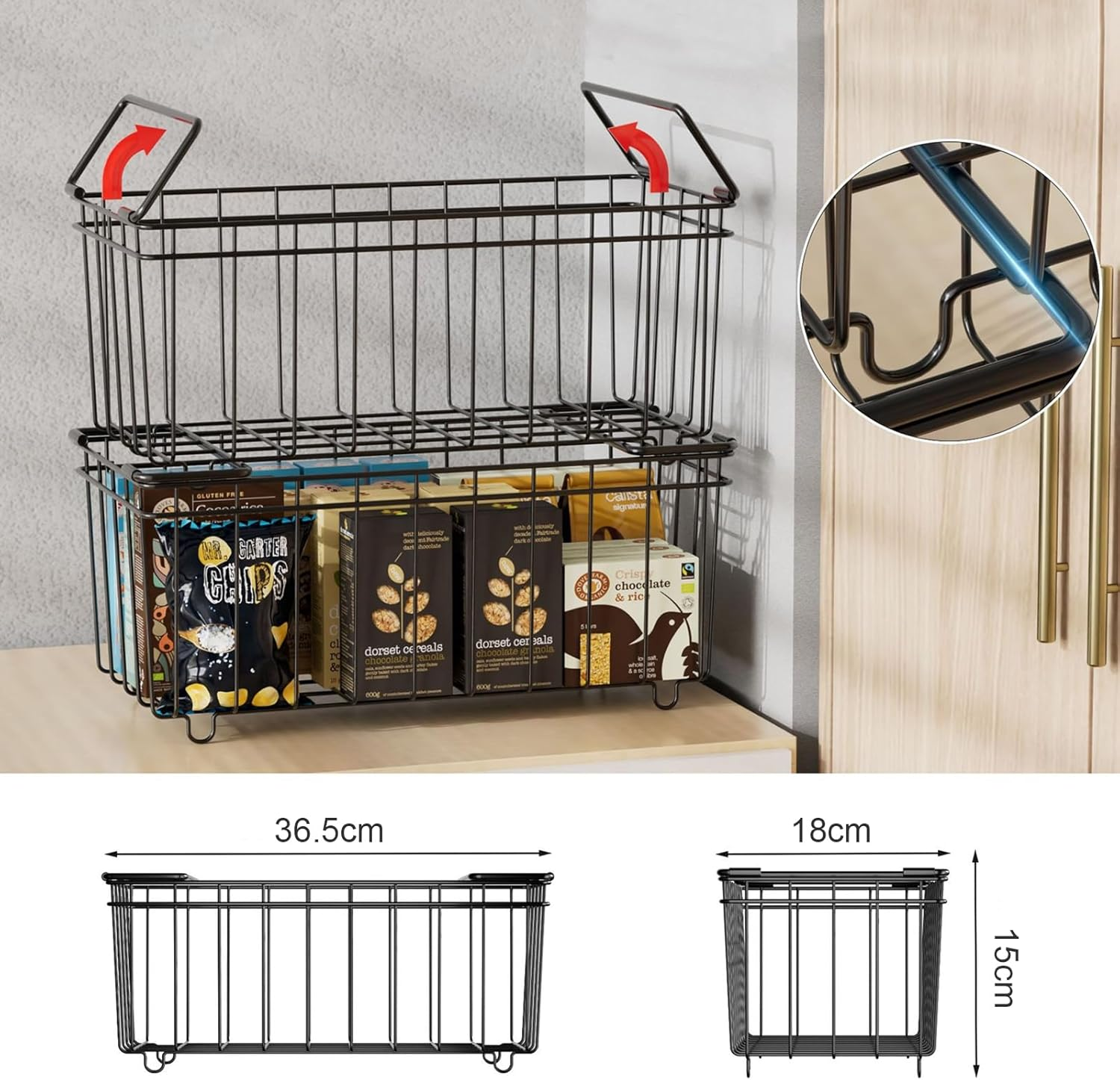 6 Pack Freezer Organizer Bins, Stackable Deep Chest Freezer Organizer Bins, Metal Foldable Baskets with Handles, Black Wire Freezer Storage Bin with Better Space Utilization (37&times;18&times;15Cm) image number 4