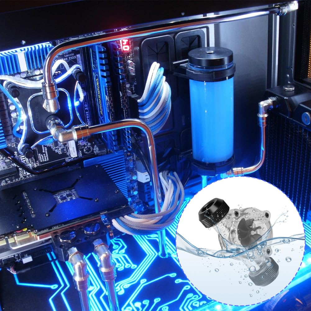 Water Flow Indicator, Water Cooling Flow Meter Indicator 8 Impellers Fan PC Computer Water Cooling System Revolving Speed Flow Meter for Cooler Chiller G1/4" Fittings(Black) image number 3