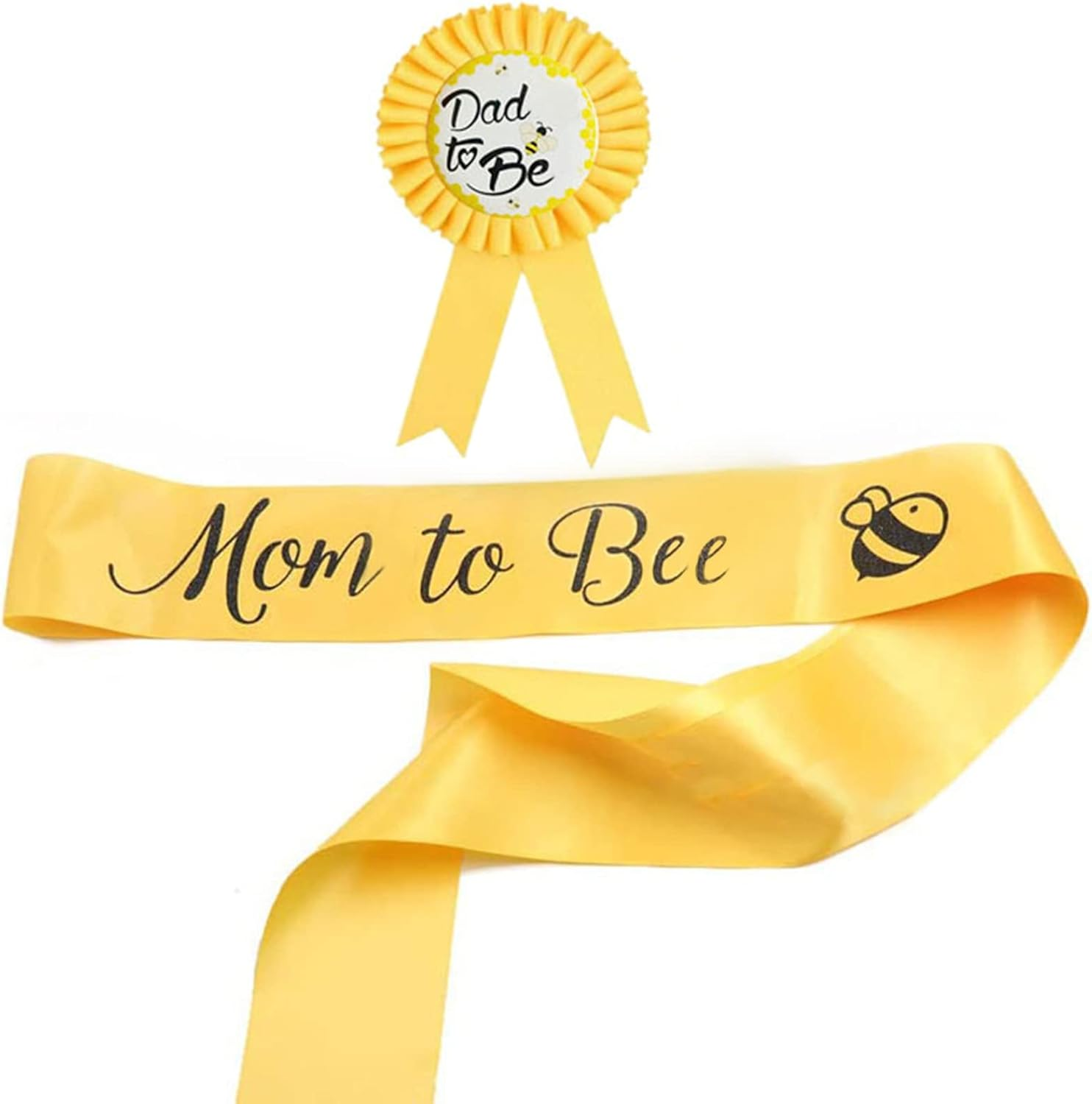 Baby Shower Decorations Sash, Baby Shower Sash and Button Pin for Boy, Mom to Be' Sash and 'Dad to Be' Pin with Beautiful Crown Pattern for Baby Gender Welcome Party Gifts