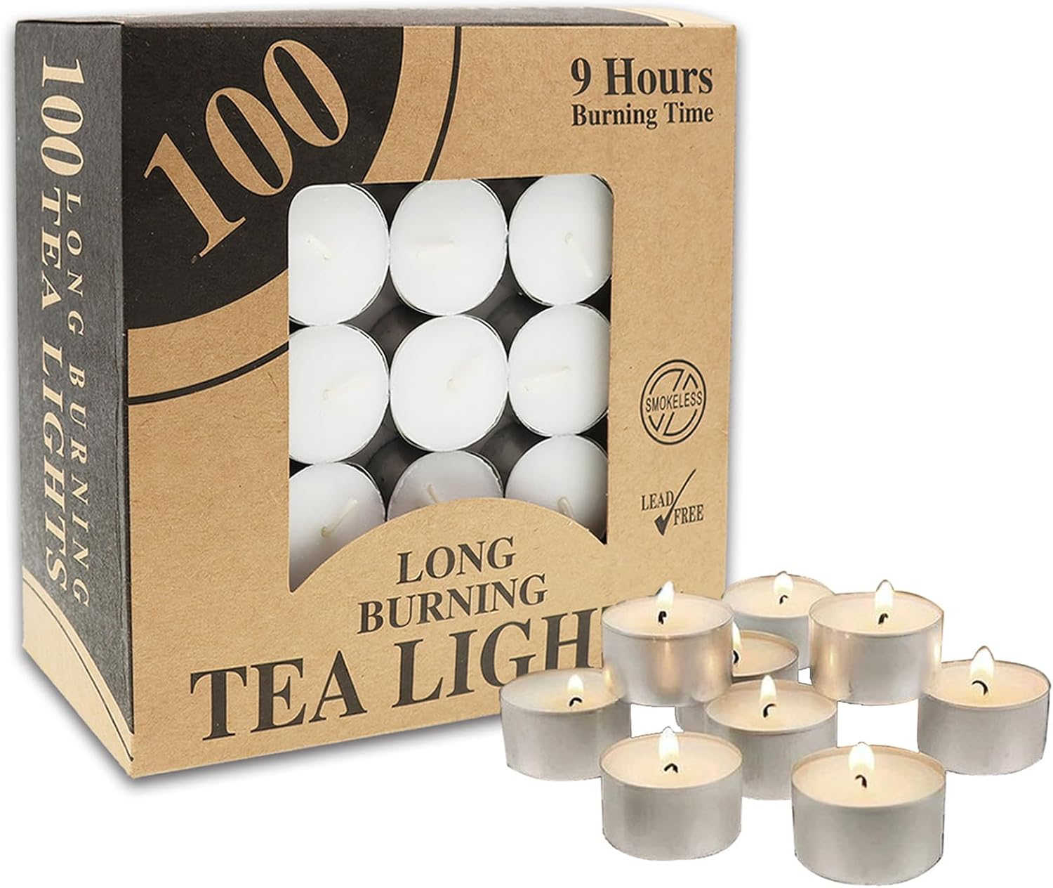Tealight Candles Tea Light Candle 9 Hours Long Burning Smokeless Paraffin Tealights Unscented for Home D&eacute;cor Party Wedding (100) image number 4