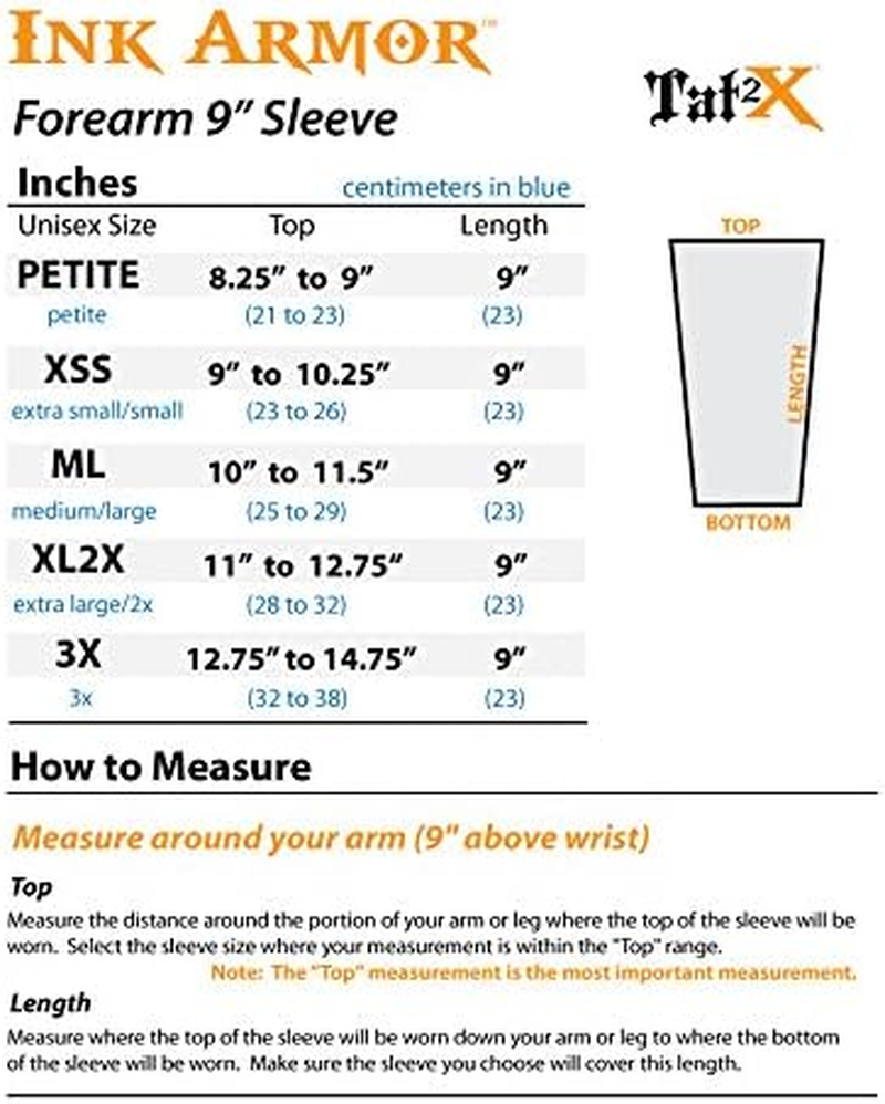 Tat2X Ink Armor Premium Forearm 9" Tattoo Sleeve Covers - No Slip Gripper - U.S. Made - Suntan - ML (Single Sleeve)