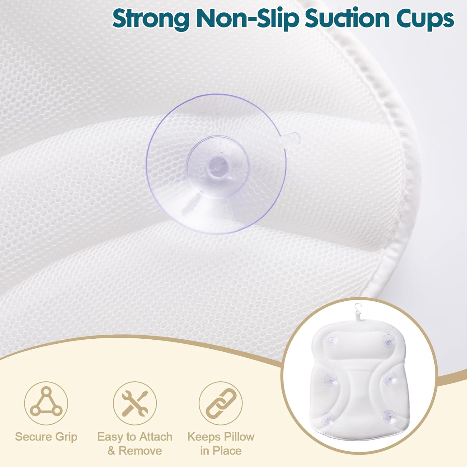 EULAXLAB Luxury Bath Pillow &ndash; 2025 Upgraded Bathtub Pillow for Tub, Ergonomic Spa Pillow for Neck & Back Support, Quick-Dry Mesh, Extra Large with 6 Non - Slip Suction Cups image number 3