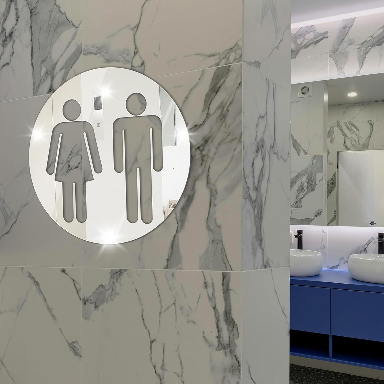 All Gender Restroom Sign Peel and Stick, Acrylic Mirror Sticker Gender Neutral Bathroom Signs Wall Decor Decal, Vinyl Unisex Bathroom Door Sign, Men and Women Toilet Sign for Home, Silver image number 6