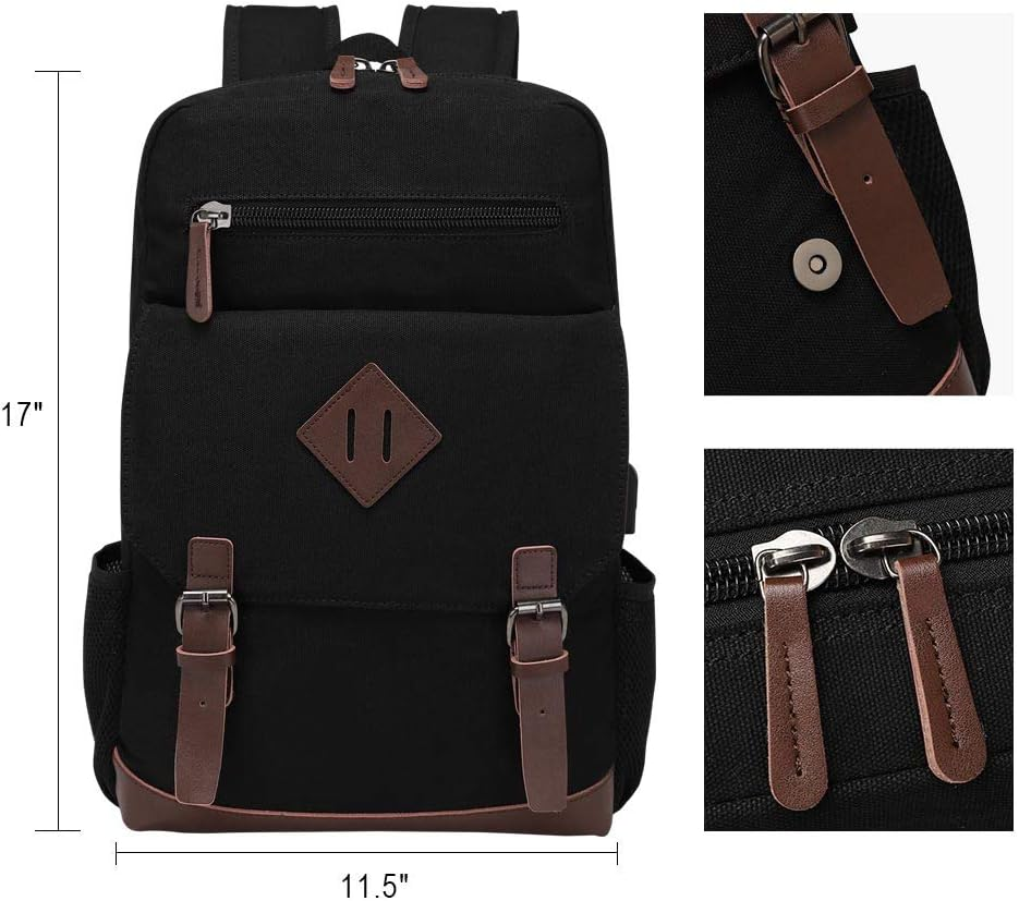 Canvas Backpack for Men Women, Vintage Rucksack Fits Most 15.6 Inch Laptop image number 3