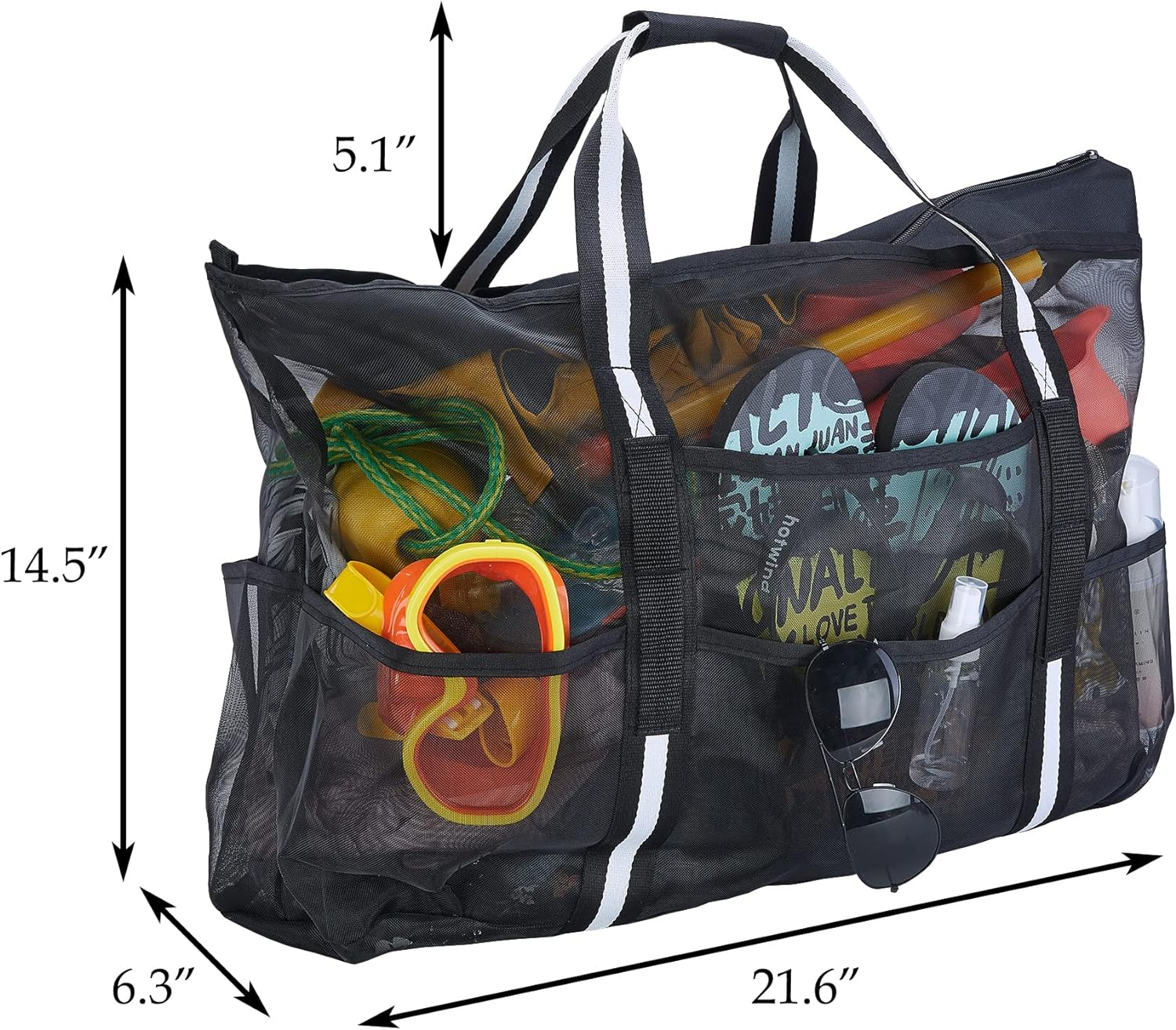 MOPHOEXII Extra Large Mesh Beach Bags Pool Bags，Vacation Beach Toy Bag Swimming Bag Packable Beach Bag Mesh Tote Bag for Women and Men, Black, Black, Large image number 5