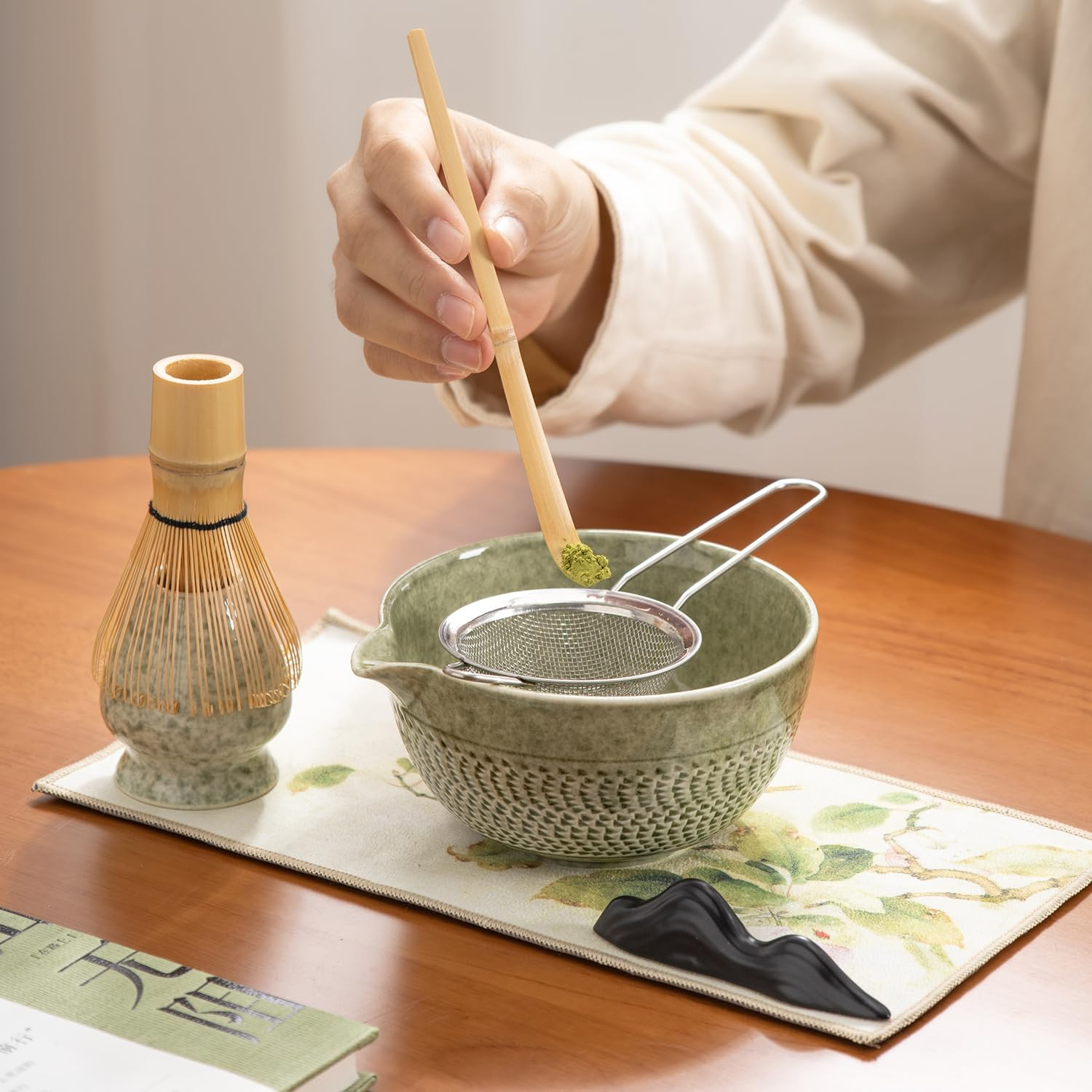 Matcha Whisk Set Ceremony Accessory, Matcha Whisk, Traditional Scoop (Chashaku), Tea Spoon, Whisk Holder, 1 Tea Bowl, 1 Tea Siev, 7Pcs Matcha Set.Matcha Green Matcha Kit image number 3
