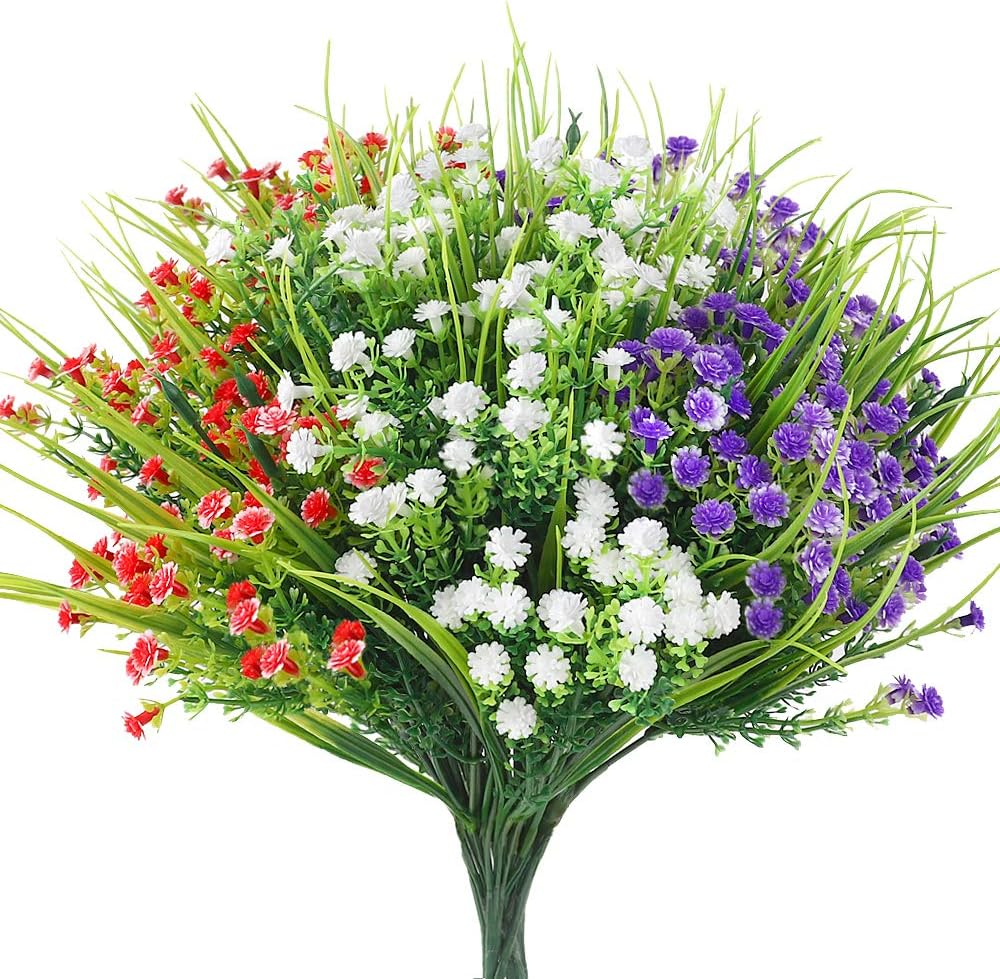 TELDRASSIL 9 Bundles Artificial Flowers Outdoor UV Resistant Fake Plastic Flowers Faux Plastic Shrubs for Indoor Outdoor Window Home Garden Decoration