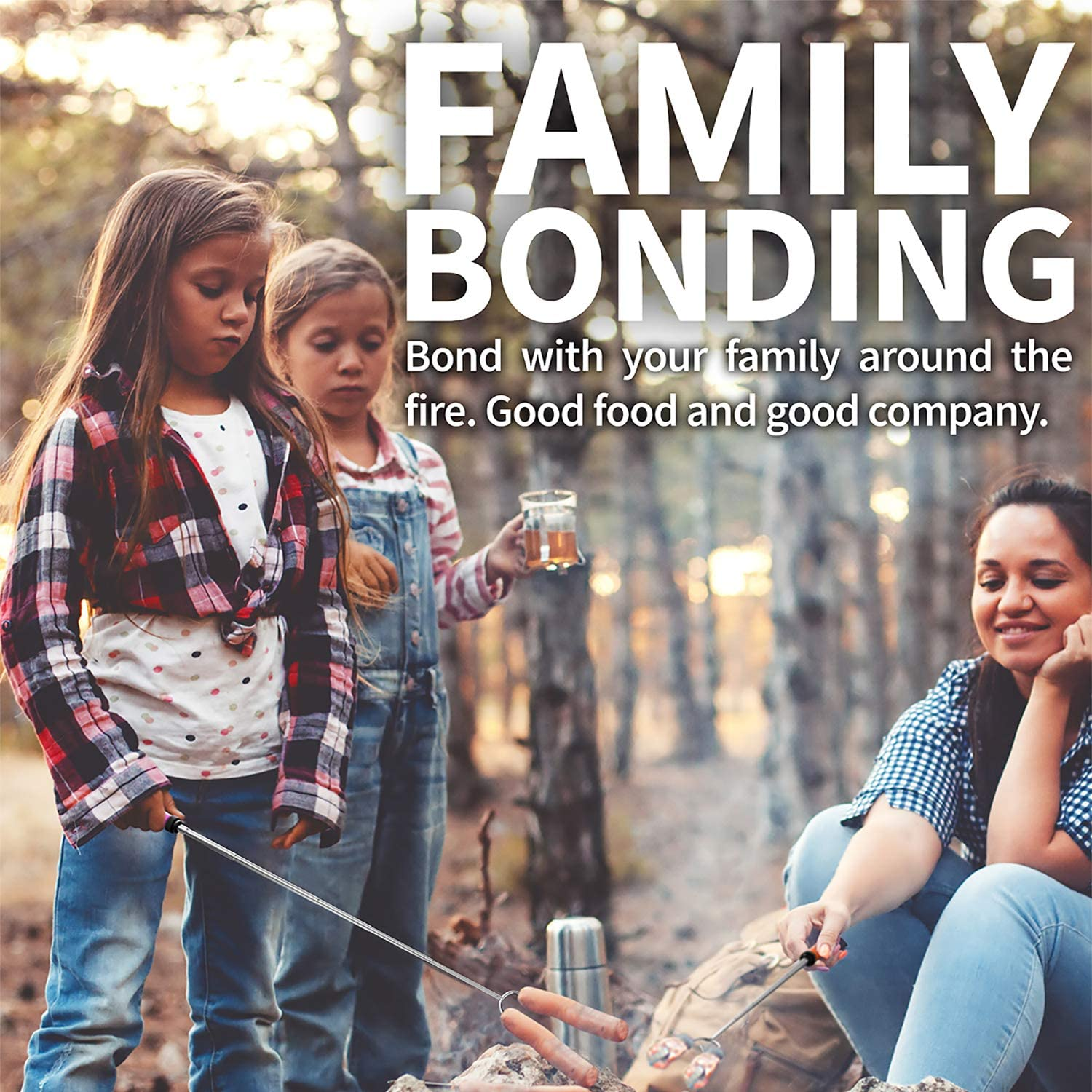 Garnen BBQ Marshmallow Roasting Smores Sticks with Pouch (8 Packs), 34 Inch Extendable Rotating Stainless Steel Skewer Fork with Plastic Handle for Kids Camping Grill Campfire Firepit image number 2