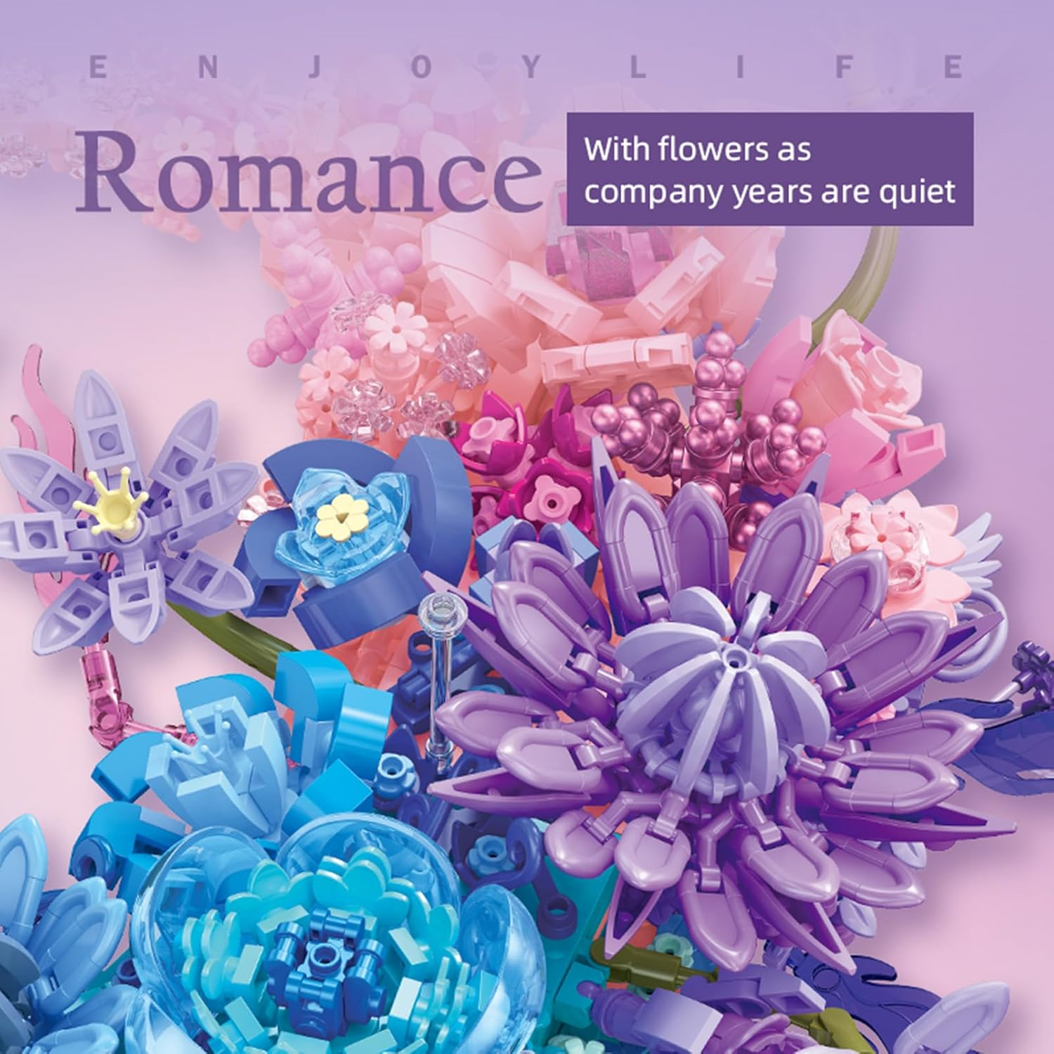 Pink Moon Flower Botanical Building Blocks, Artificial Bouquet Set, Home Office Wall Decor, Birthday Valentine'S Day Gifts for Woman Girls Ages 8+(977PCS)