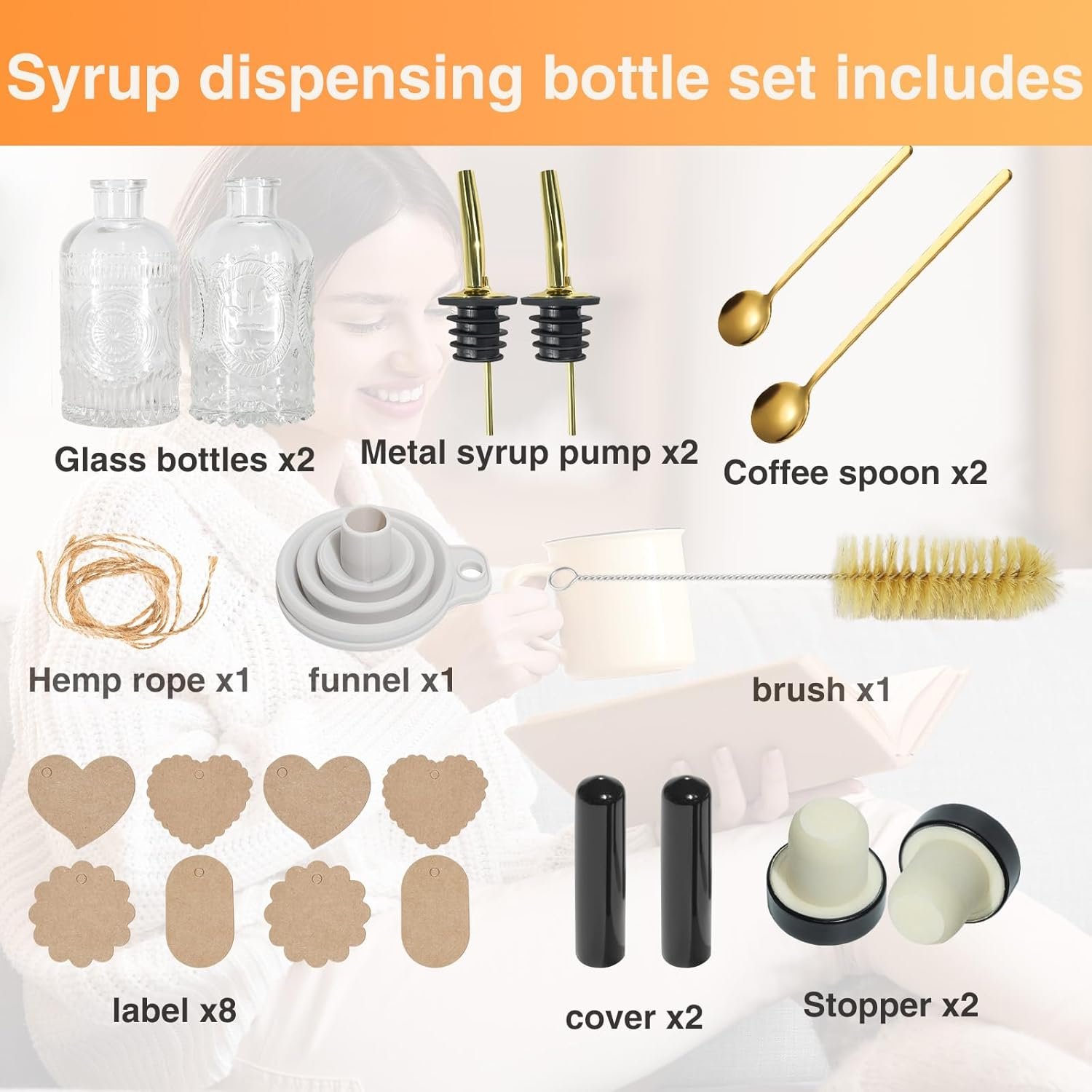 Oudizz Coffee Syrup Dispenser Set 2 Pcs - 200Ml Syrup Dispenser Glass with Metal Pour Spout for Coffee Bar - Honey Jar Honey Dispenser Refillable for Kitchen - Pack Of 4 image number 4