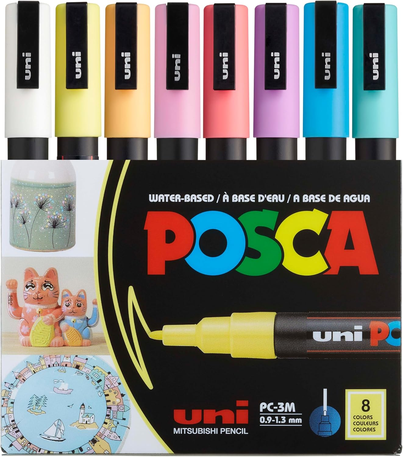 Posca PC3M Fine Tip Soft Colors Marker Pen (8 Pieces Set)