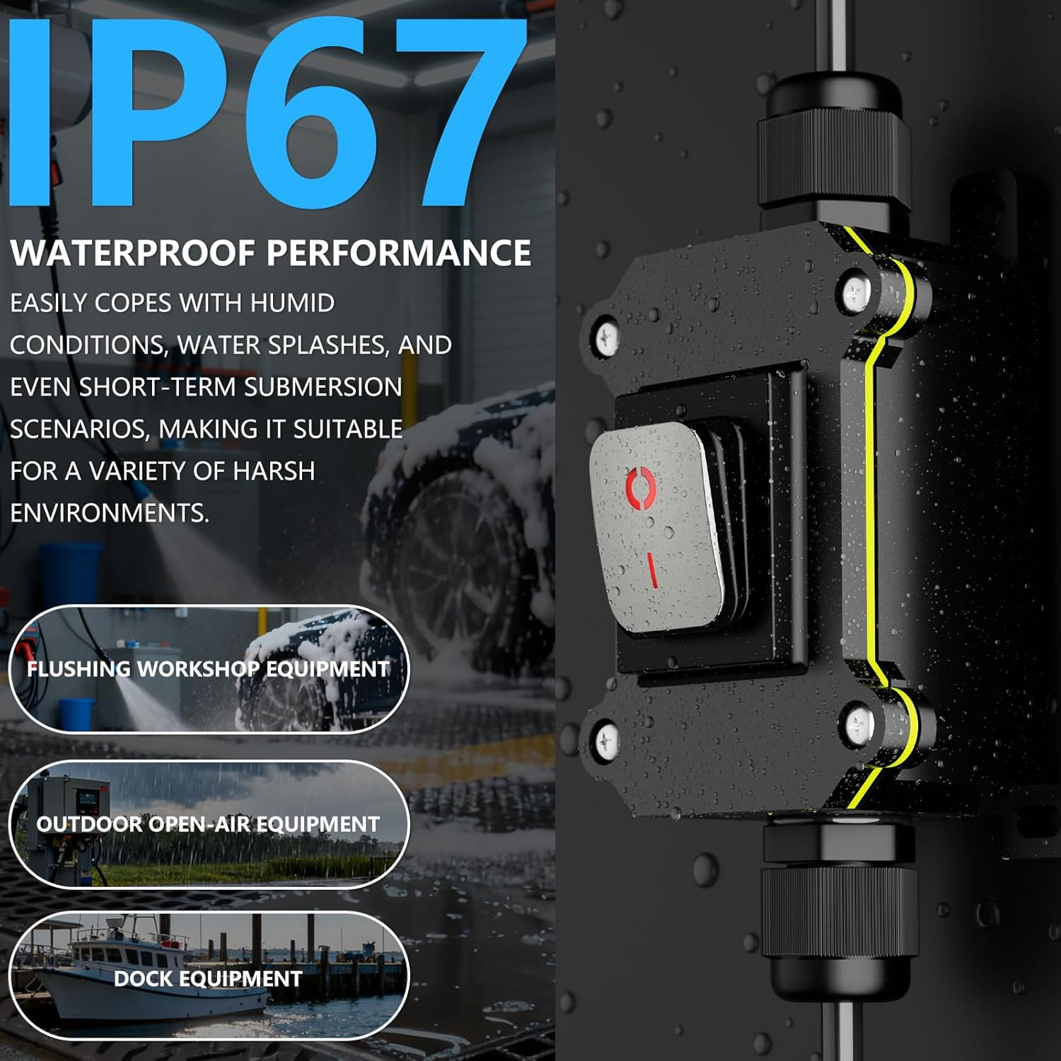 Rocker Switch 1PCS 12V 24V with Waterproof Box 4 Way DPST on off Push Button Switch Green LED Boat Marine Toggle Switches Junction Box(Red Stainless Steel) image number 2