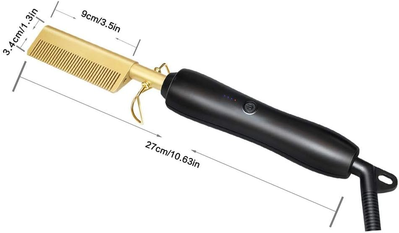 Goblinaduo Ceramic Electric Hot Hair Comb Straightener Wet Dry Use Beard Curved Straightening Heating Iron image number 4