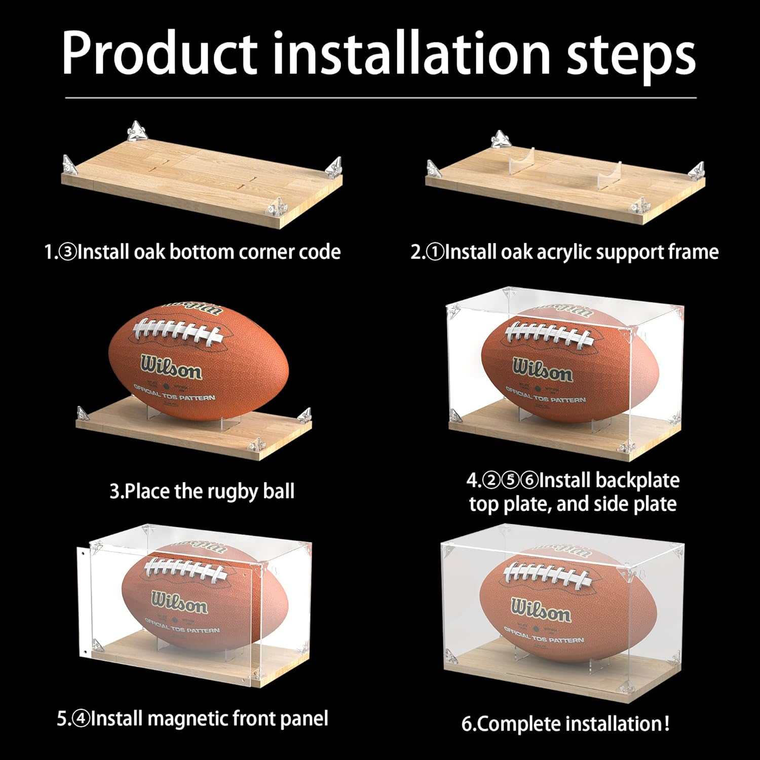 Acrylic Display Case, Collectibles Clear Acrylic Football Display Case, Display Box for Toys Case Storage Box Memorabilia Football with Premium Solid Wood Base image number 6