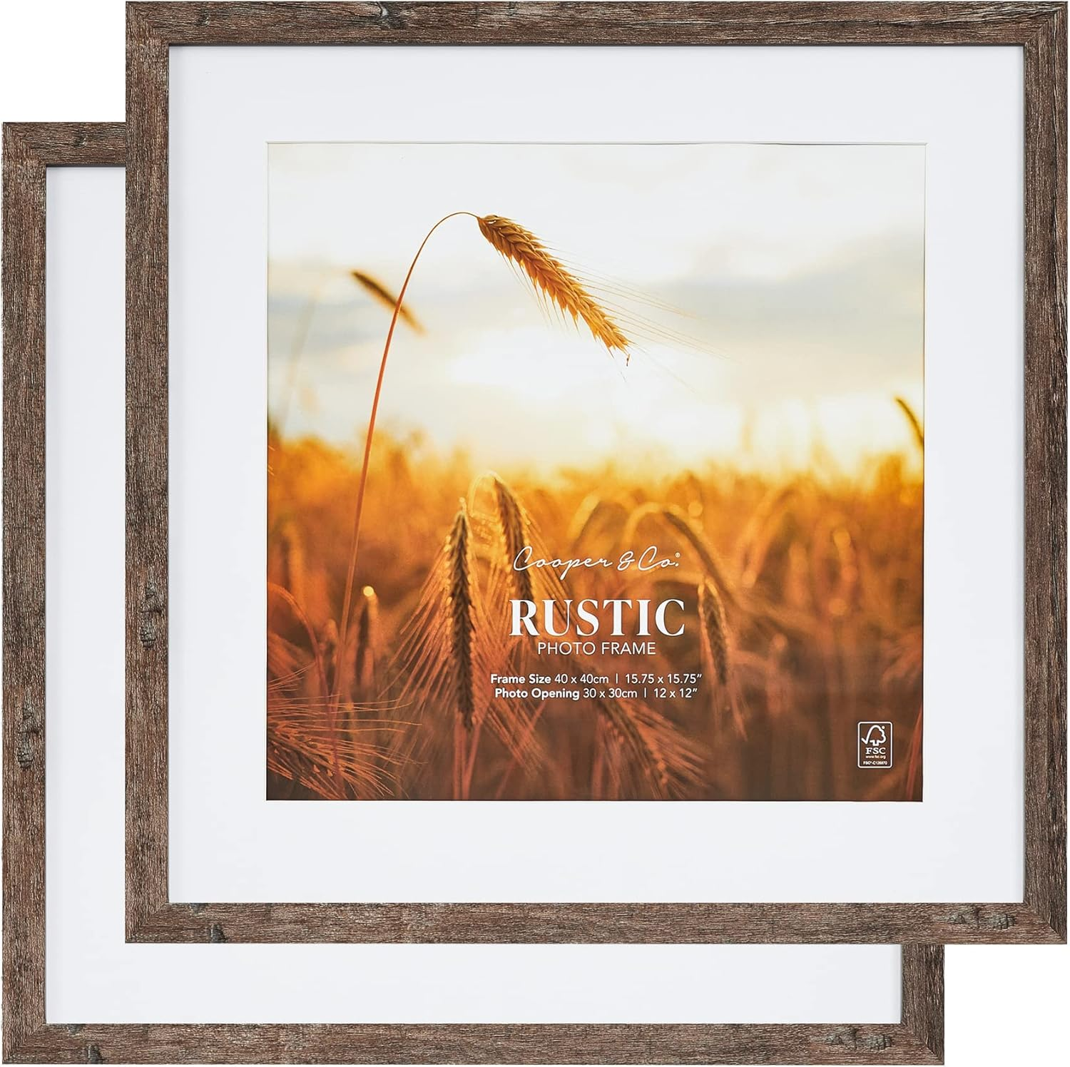 Cooper & Co. Set of 2 40X40Cm Matt to 30X30Cm Natural Premium Rustic Wooden Photo Frame