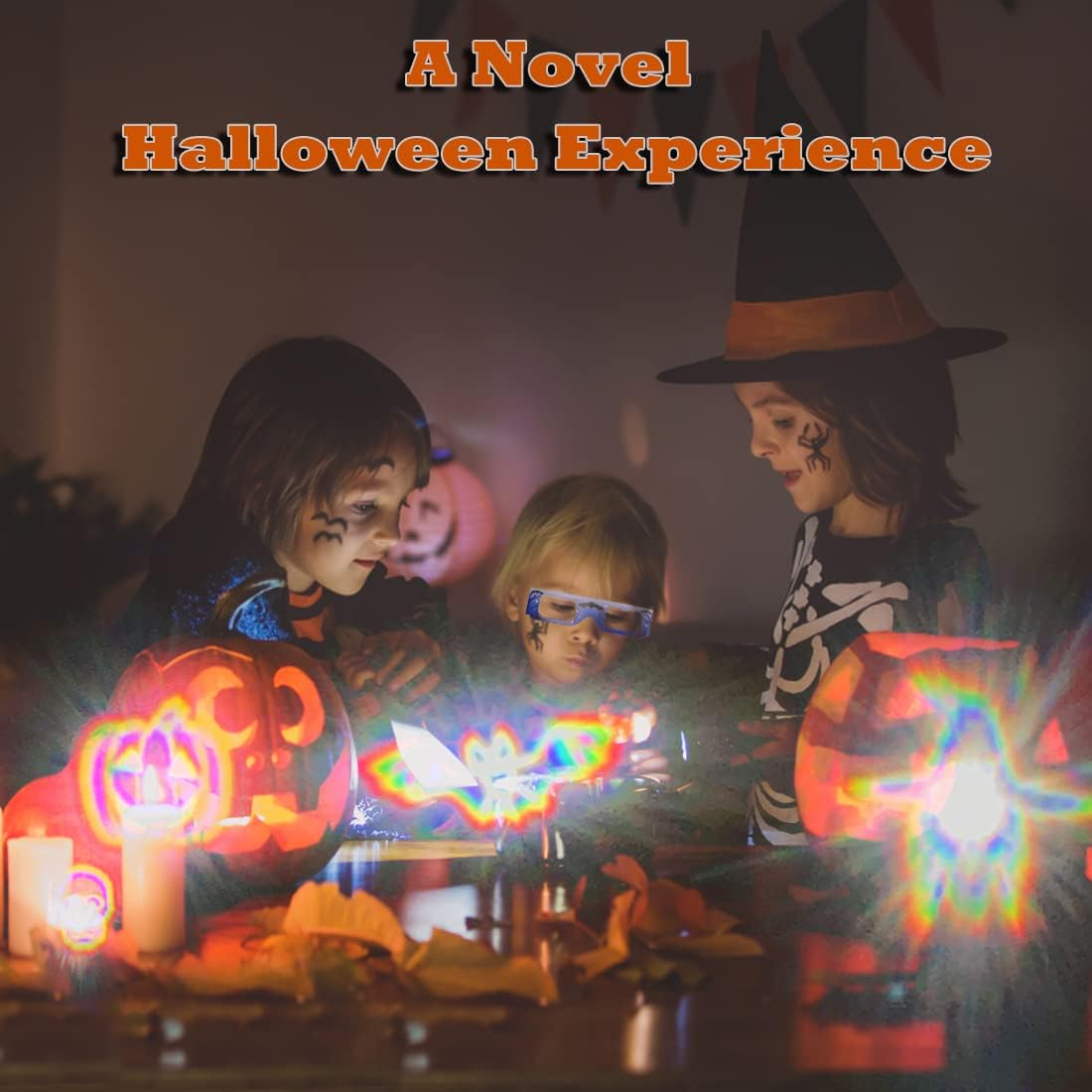 3D Halloween Glasses-12 Pack Holiday Specs Hologram Holiday Images Turn Holiday Lights into Magical Images -Pumpkins, Skeletons, Bats,Witches (12 Pairs)