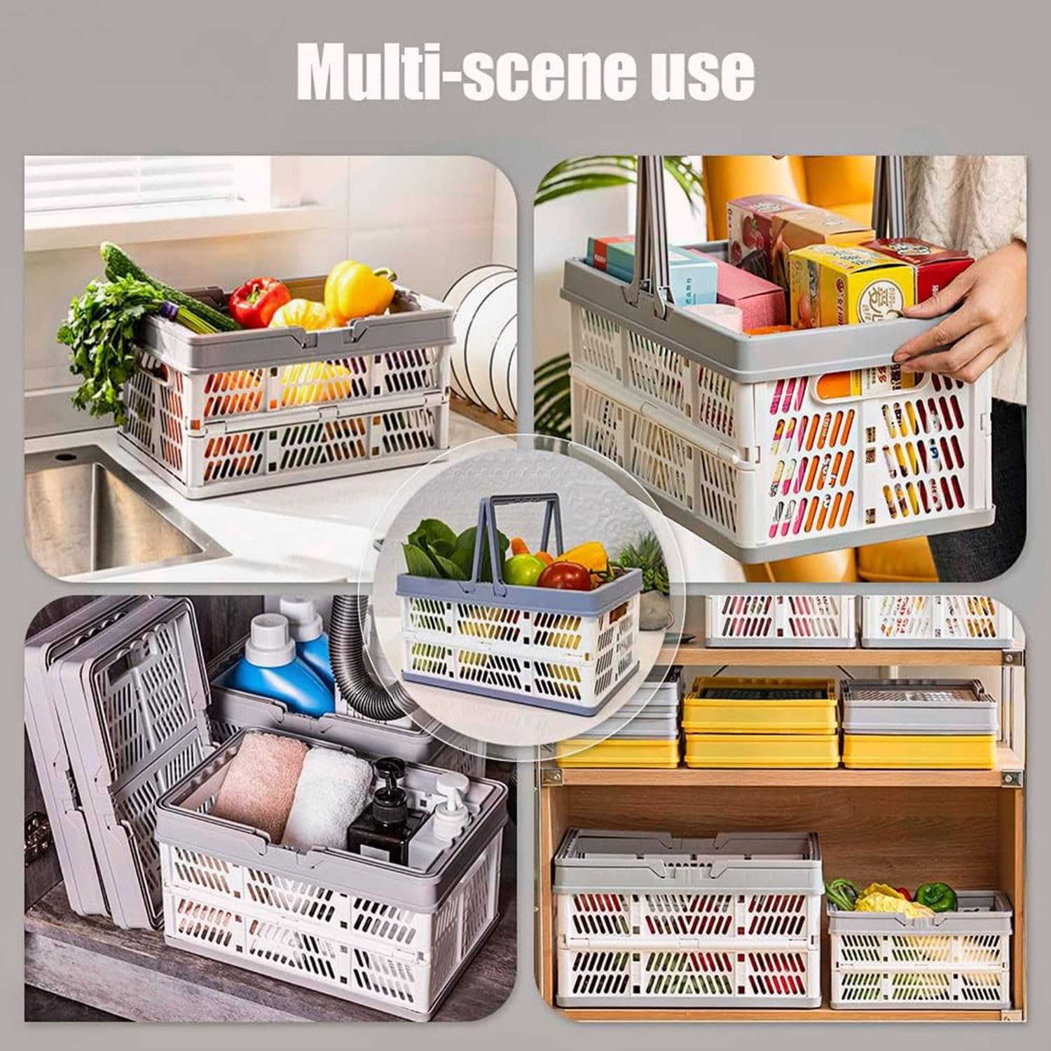 YIRANJIA 2-Pack 9L Collapsible Storage Crates - Foldable Handle Baskets for Picnics, Shopping & Camping (Blue, 30.5X20.5X16.5Cm) image number 6