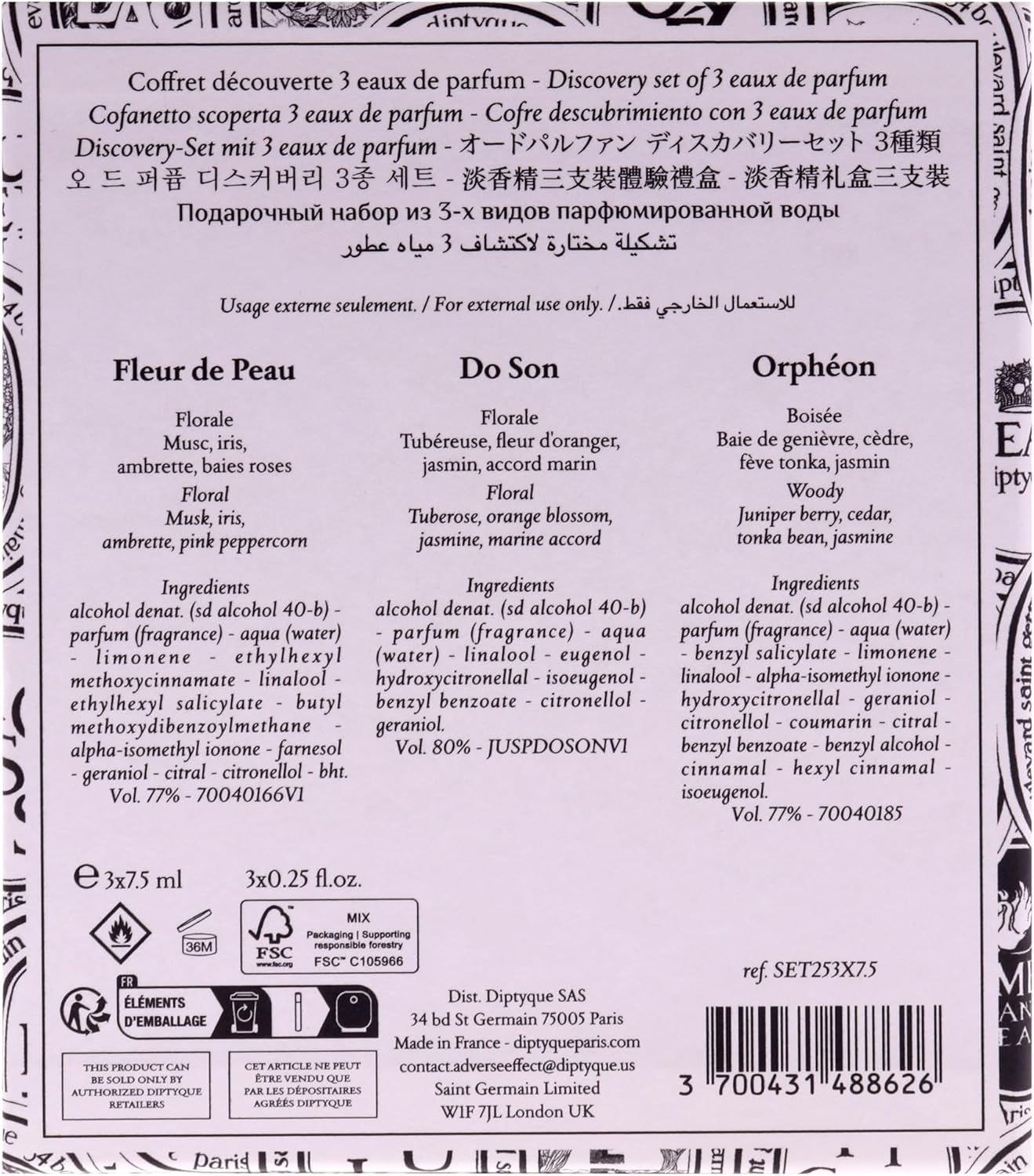 DIPTYQUE Dip Stick Perfume Eau De Parfum 7.5Ml Set of 3 Original Box Fleur De Peau Orph&eacute;on Do Son Orpheon Dawson Fleur De Peau image number 4