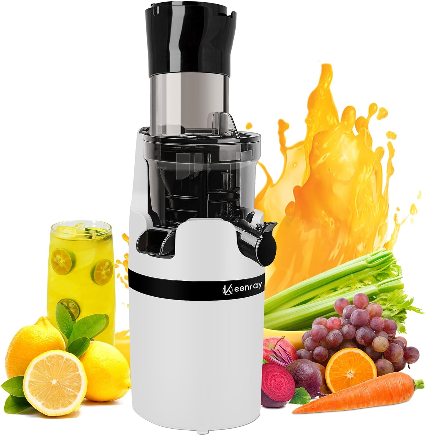 Keenray Cold Press Slow Juicer Extractor Machine for Whole Fruits & Vegetables, 80Mm Wide Chute, Quiet Motor with Reverse Function, Easy to Clean (EL18, Dark) - Dark image number 3