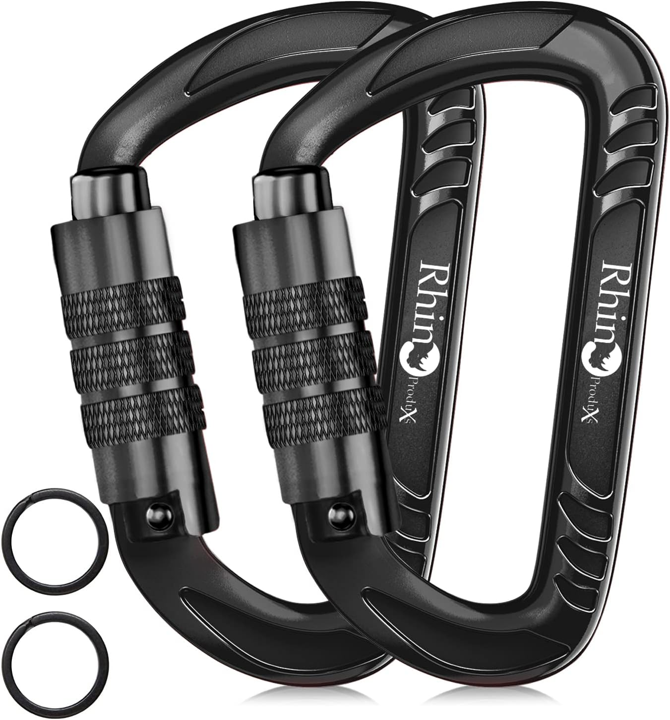 Rhino Produxs 2PCS of 12Kn (2697 Lbs) Heavy Duty Lightweight Locking Carabiner or Auto Locking Carabiner Clips, for Securing Pets, Outdoor, Camping, Hiking, Hammock, Dog Leash Harness, Keychains, Gym