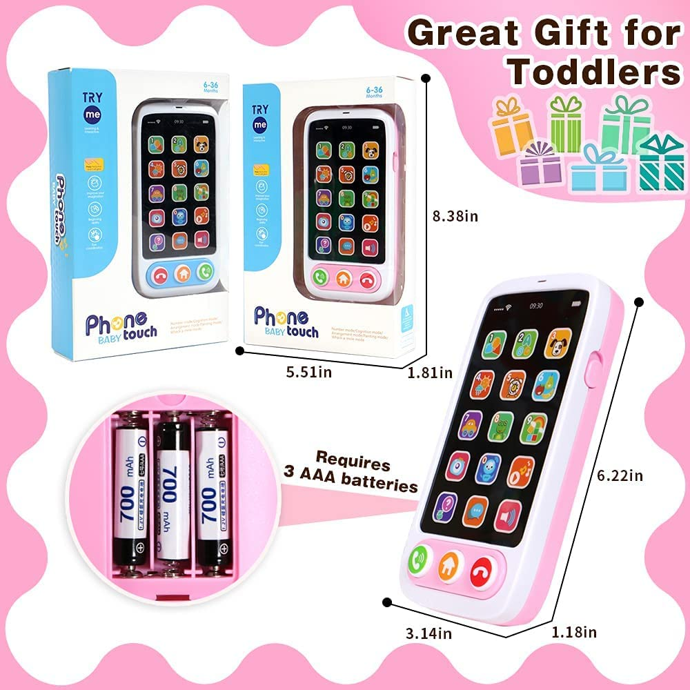 QINGBAO Baby Phone, Baby Cell Phone Toy with Lights & Music, 12 Months Early Learning Educational Toys, Sensory Toys for Toddlers 1 2 3 4 Year Old Kids Boys and Girls Gifts (Pink) image number 1