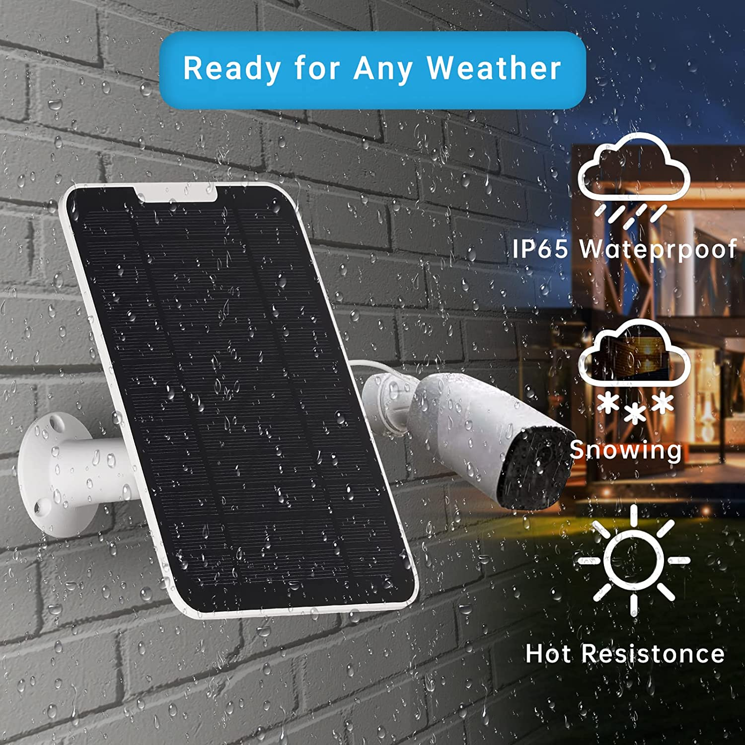 Upgrade 5V 5W Solar Panel for Security Camera, Compatible with Eufycam 2C/2C Pro/2/2 Pro/E20/E40/E, Solar Panel with Micro USB Port, USB-C Adapter and 9.8Ft/3M Charging Cord, 2 Pack, White image number 3