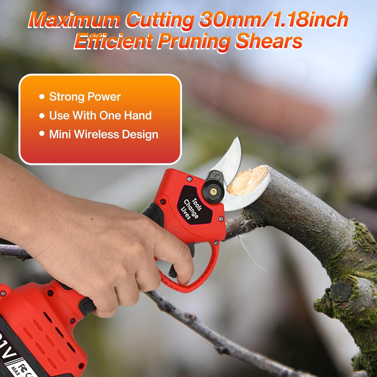 Electric Pruning Shears: 21V Portable Electric Pruner, 30Mm(1.2 Inch) Cutting Diameter, Powered Cordless Brushless Pruning with 2 Pack 2.0Ah Lithium-Ion Battery for Tree Branch, Sk5 Blades