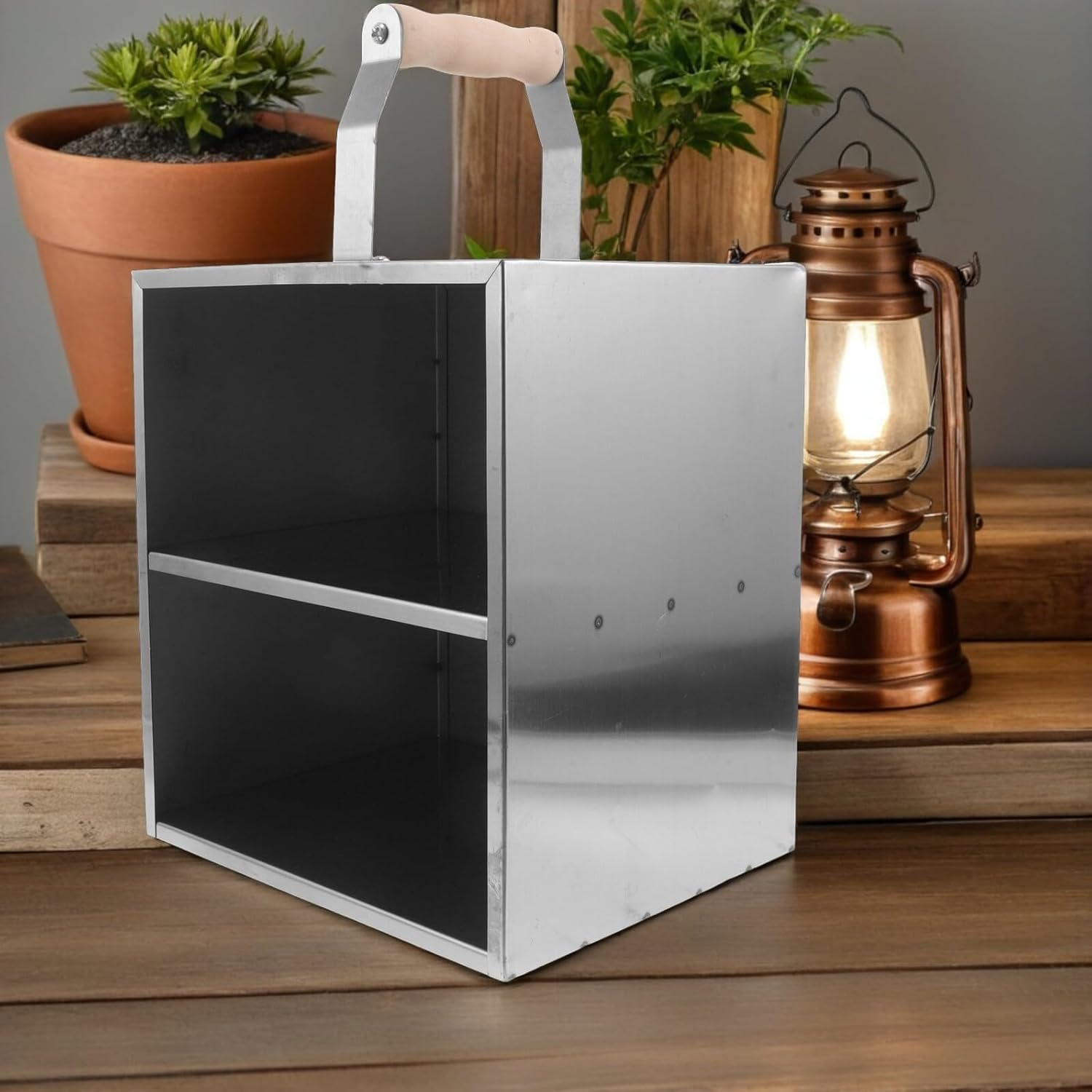 Stainless Steel Charcoal Carrying Box Handle Outdoor Barbecue Charcoal Storage Bucket Portable for Grilling and Camping image number 3