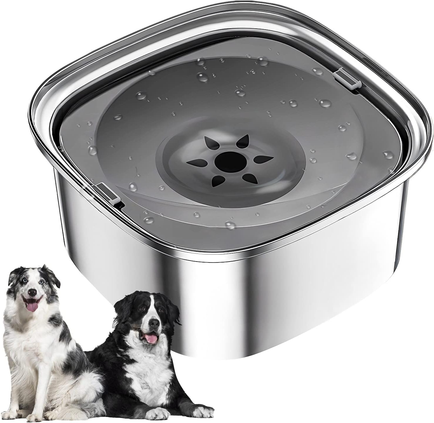 Dog Water Bowl 3L 101Oz Stainless Steel No Spill Dog Bowl Large Capacity Slow Water Feeder, Spill Proof Dog Bowl Pet Water Dispenser Vehicle Carried Slow Drinking Water Bowl for Dogs, Cats (Grey) image number 4
