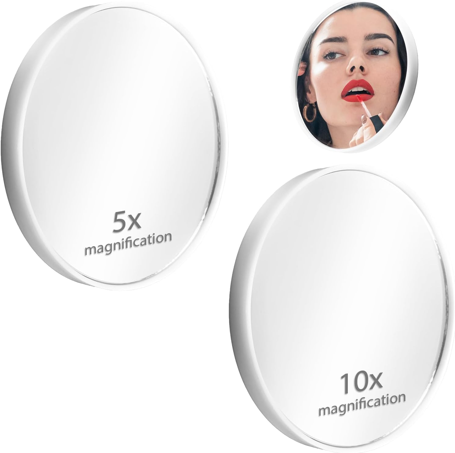 Magnifying Mirror with Suction Cup, Pack of 2 Cosmetic Mirrors with Double Suction Cup in 5X 10X Magnification Magnifying Mirror for Gluing for Bathroom Dressing Table Shaving and Fine Work White image number 3