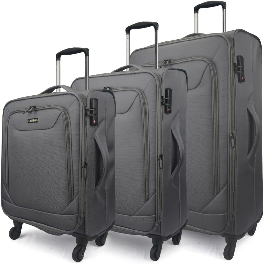Eaglemate 3 Piece Lightweight Soft Luggage Suitcase Set &ndash; Durable, Expandable, 360&deg; Spinner Wheels, Soft Touch Exterior, TSA Lock for Secure Travel,15 Years Warranty,Black