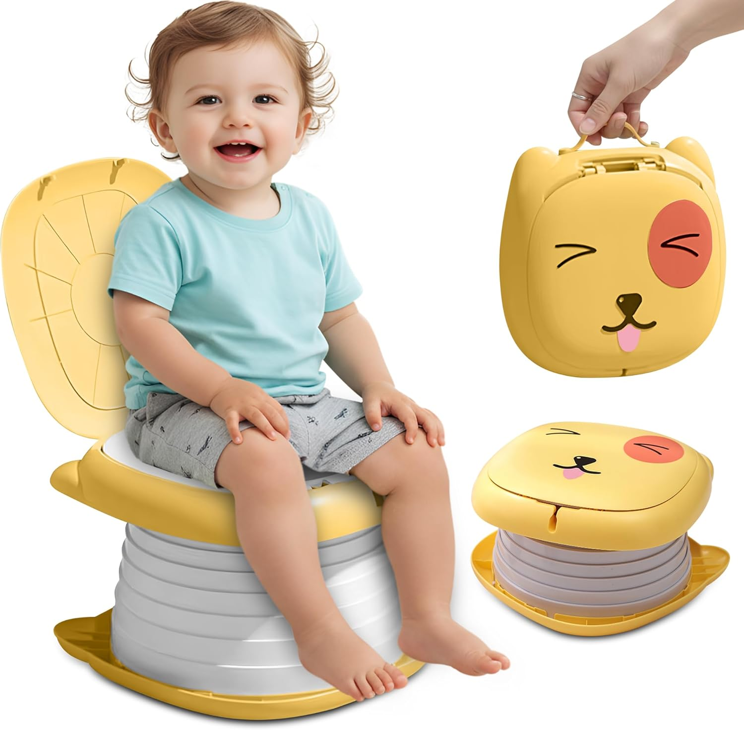 Rndeen Portable Travel Potty for Baby & Toddlers (0-4 Years)-Foldable,Comfortable Emergency Toilet Seat with Storage Bag,Convenient to Keep Clean & Carry&ndash;Ideal for Car,Camping,Park & Travel (Yellow) - Pink image number 2