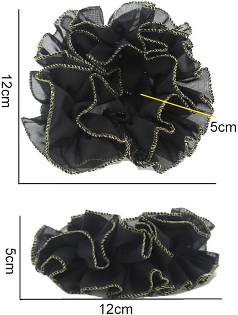 Hair Scrunchie, Satin Silk Hair Bobbles, Ponytail Holder, Elastic Hair Band Made of Chiffon, Large Flower, Women'S Elastic Bands, Golden Silk Edge Shape for Women (Pack of 1) image number 5