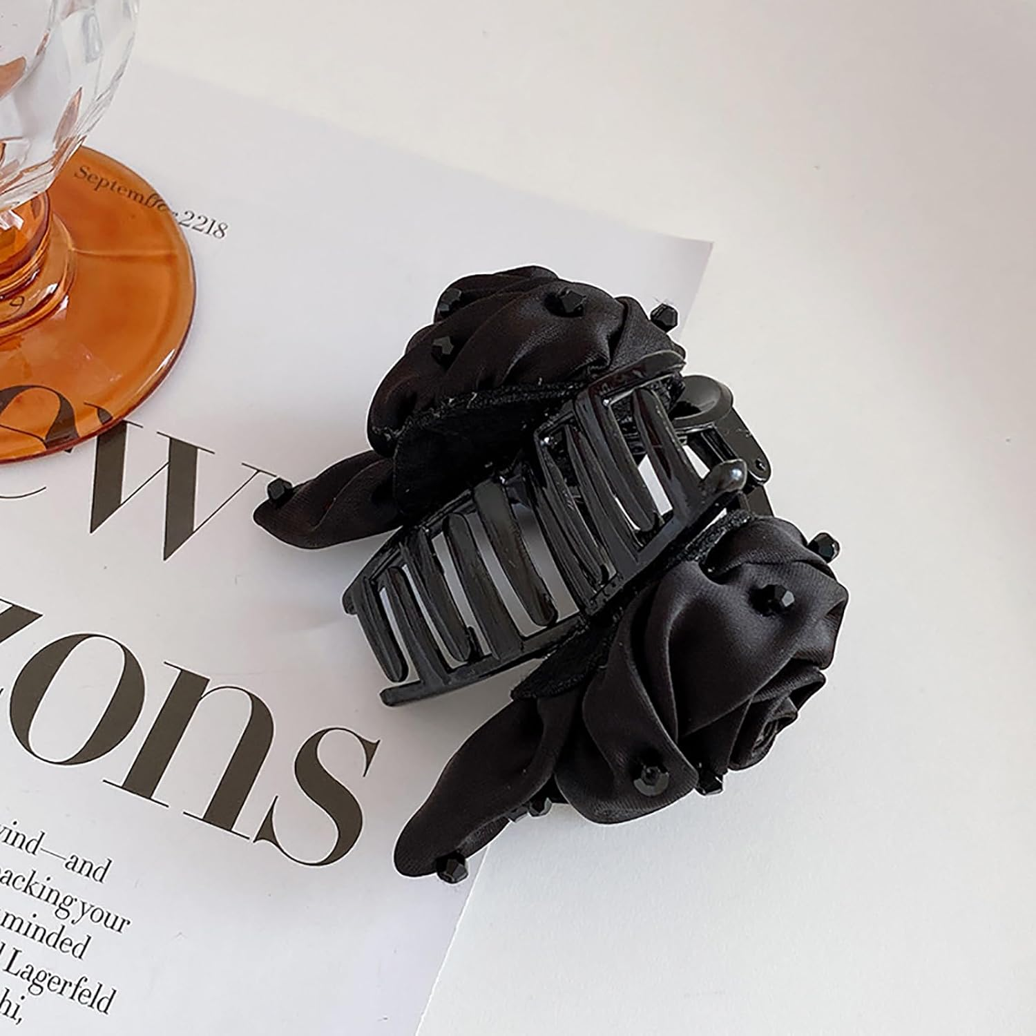 Rose Flower Hair Claws Clips for Women Black Rose Hair Claws Flower Hair Accessories for Beach Holiday Women Girls Bridal Wedding Floral Hair Clips Barrettes Accessories for Women Girls image number 4