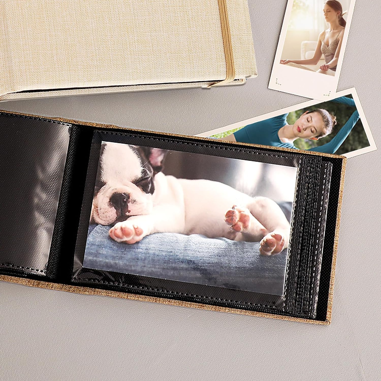 Powerful Photo Album 4X6 100 Pockets Linen Cover Small Picture Album Book for Wedding Family Baby Anniversary (Beige) - Grey image number 5